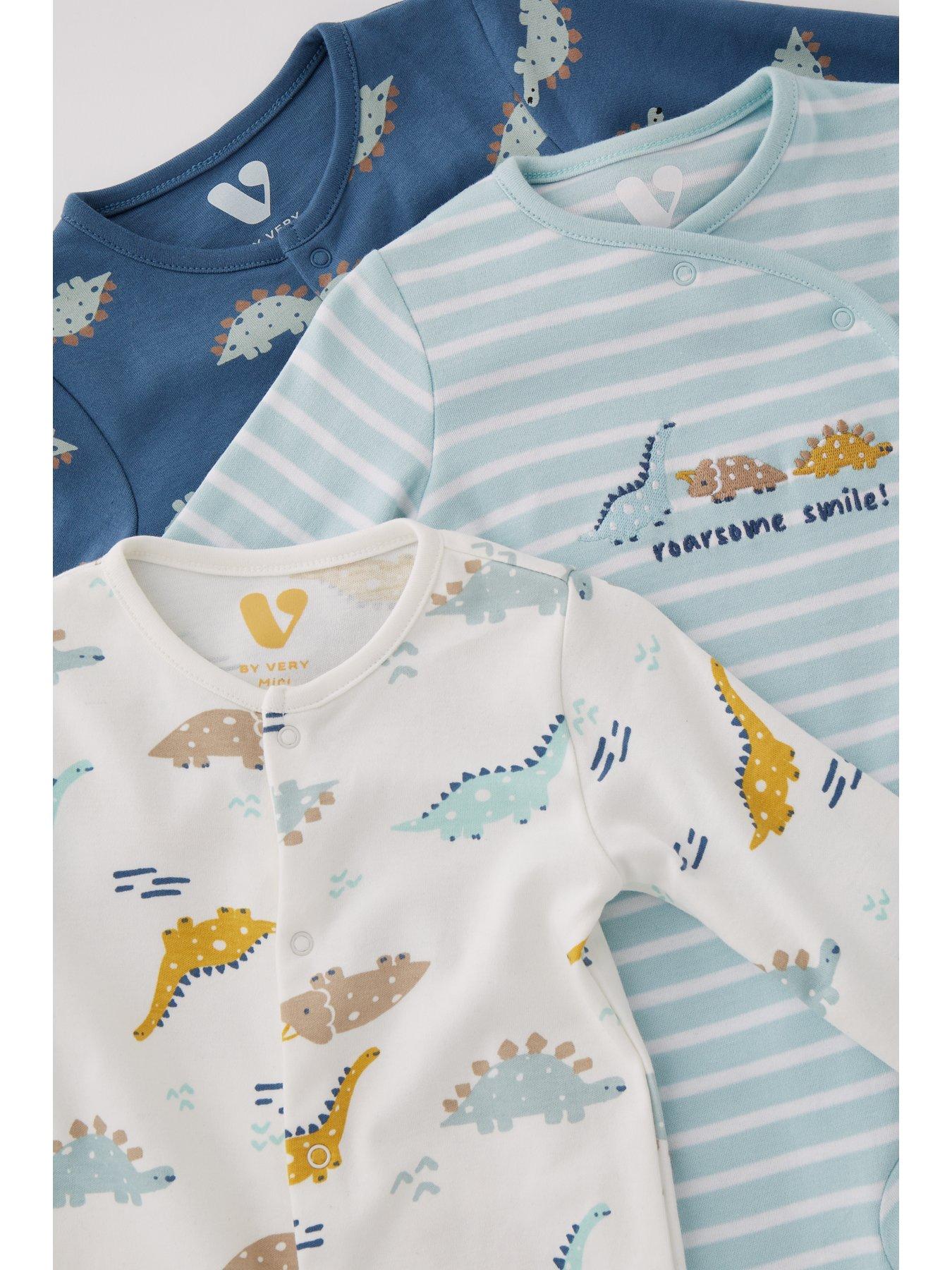 Image 5 of 5 of The Very Collection Baby Boys 3 Pack Dinosaur Sleepsuit - Multi