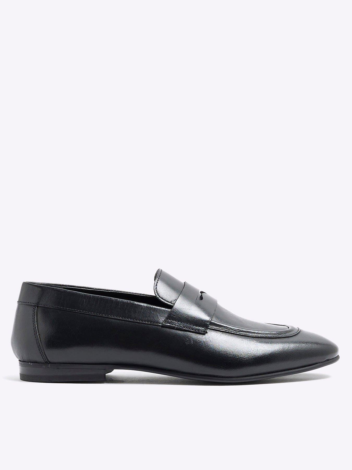 Image 1 of 6 of River Island Leather Penny Loafer - Black
