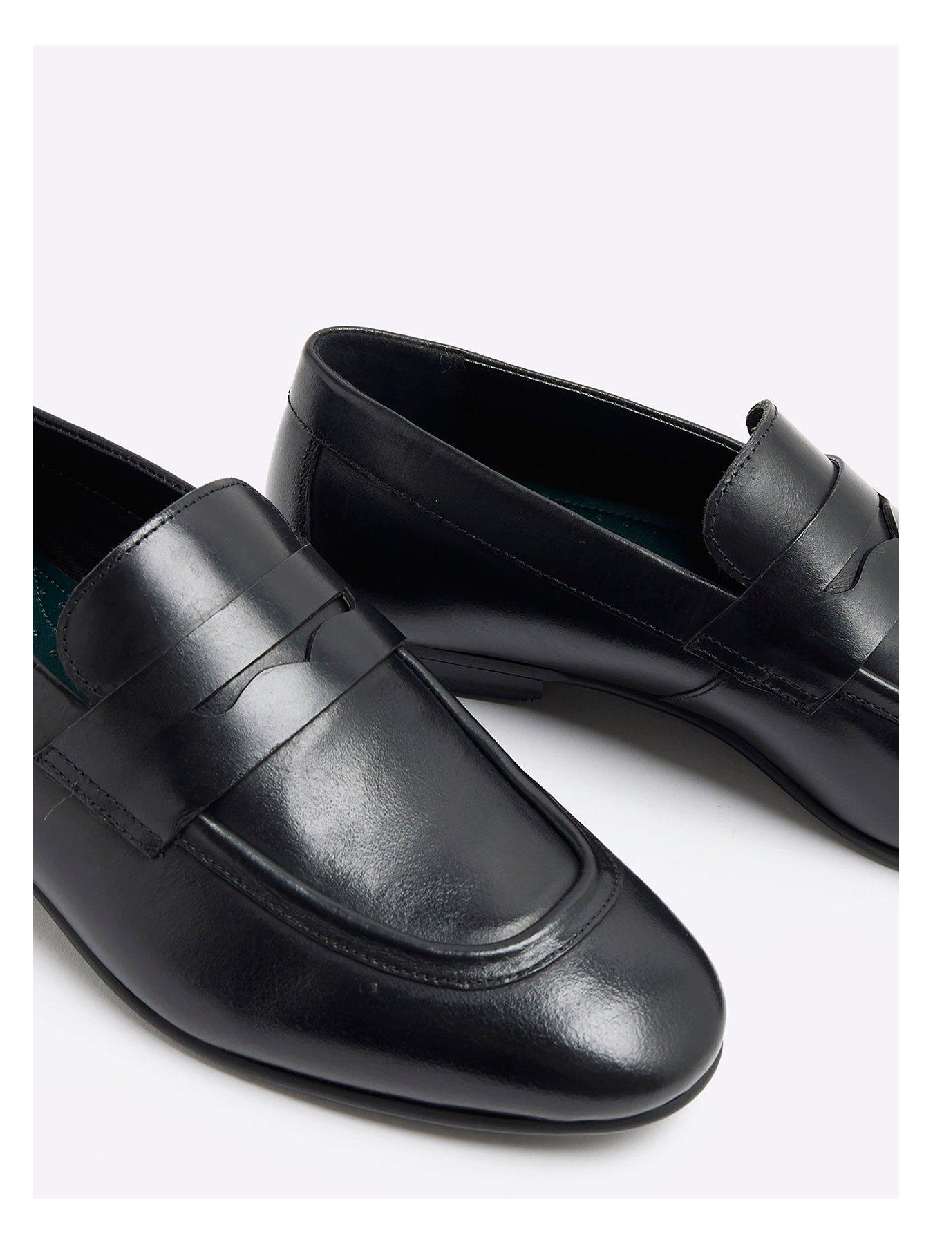 Image 5 of 6 of River Island Leather Penny Loafer - Black