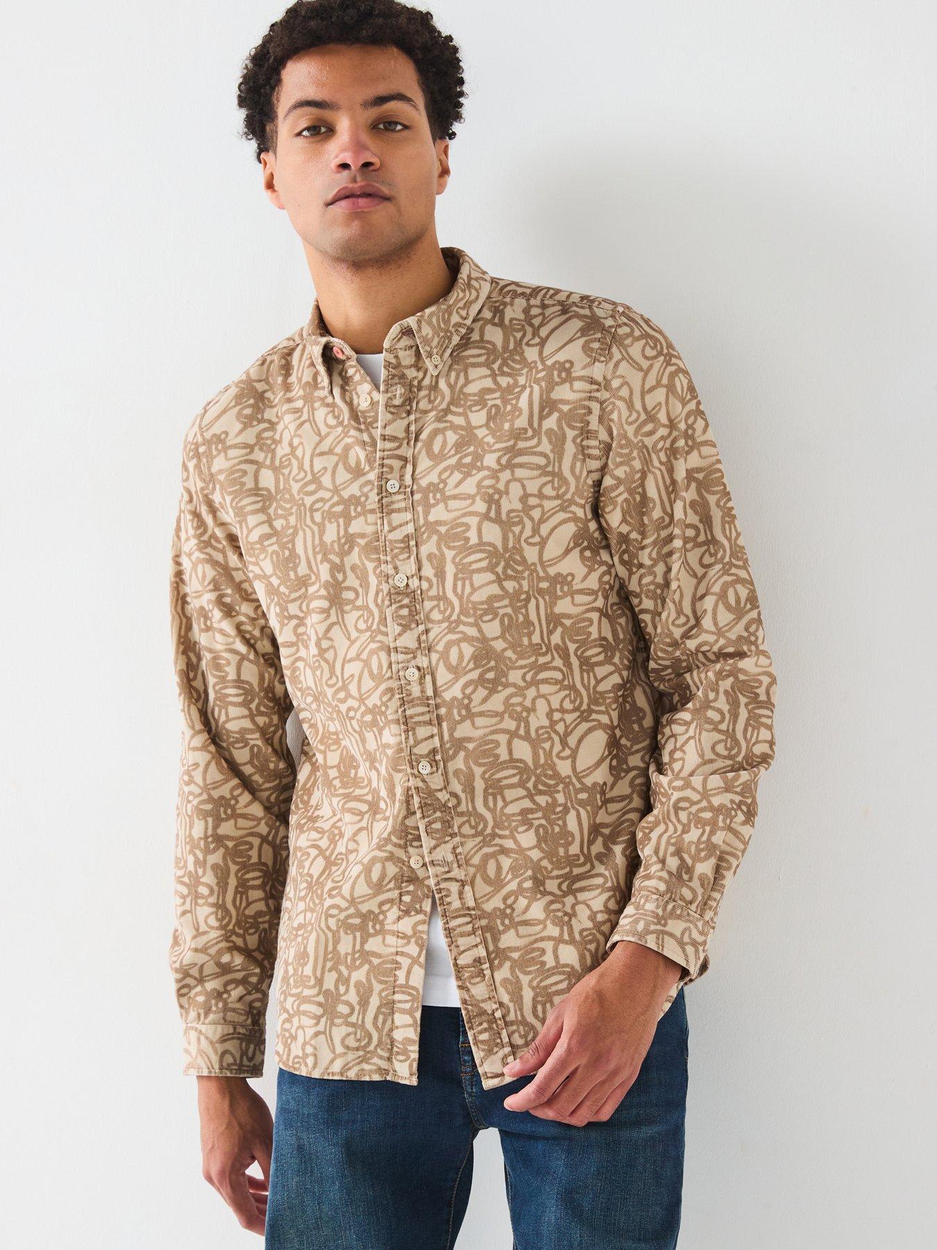 ps-paul-smith-ps-paul-smith-tailored-fit-button-down-swirl-print-long-sleeve-shirt-brown