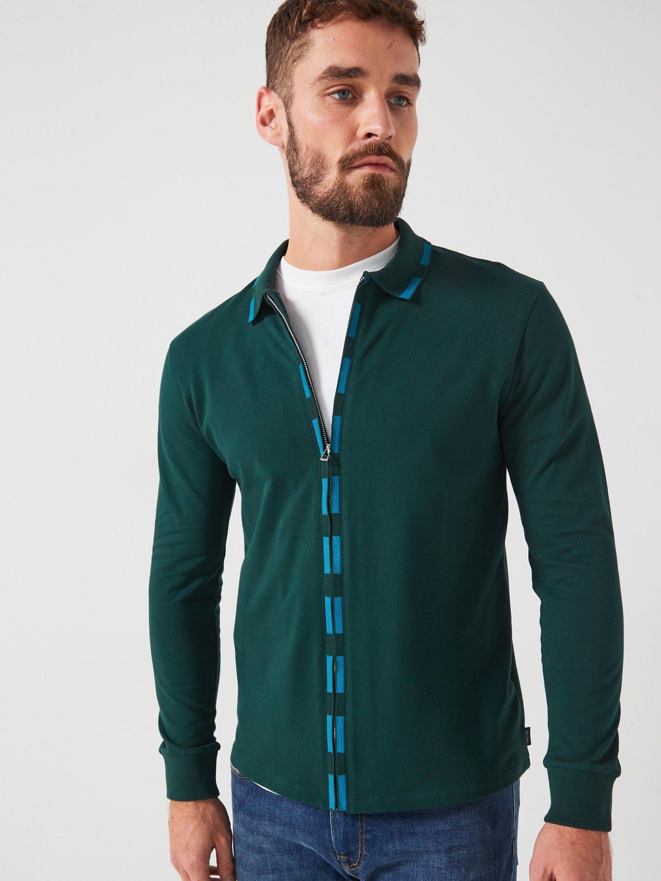 ps-paul-smith-ps-paul-smith-regular-zip-long-sleeve-polo-shirt-green