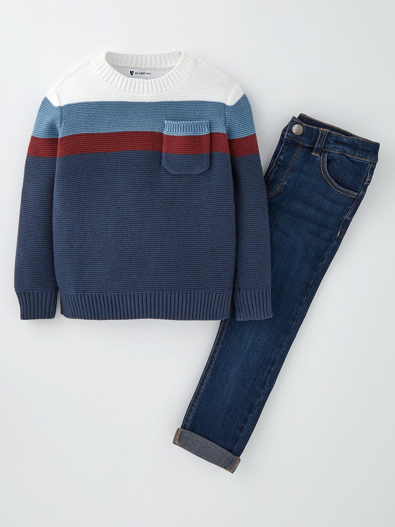 Image 1 of 4 of Mini V by Very Boys Knit Jumper And Jean Set - Multi