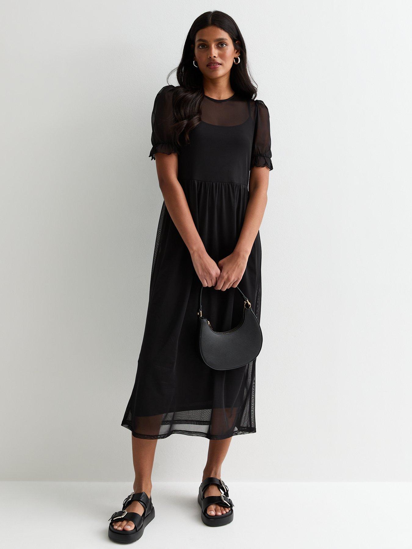 new-look-black-mesh-midi-smock-dressback