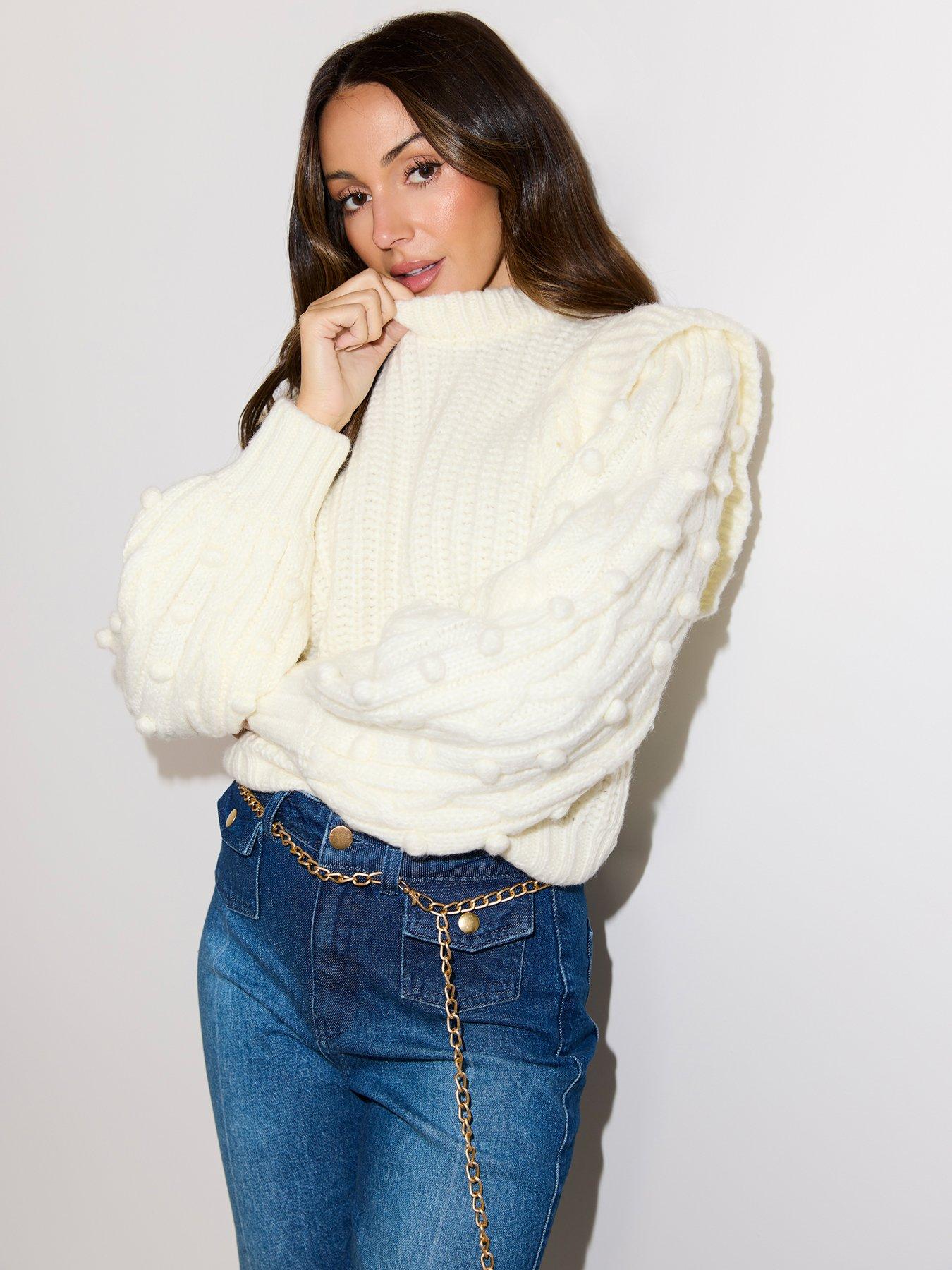 michelle-keegan-chunky-knitted-bobble-sleeve-jumper-cream