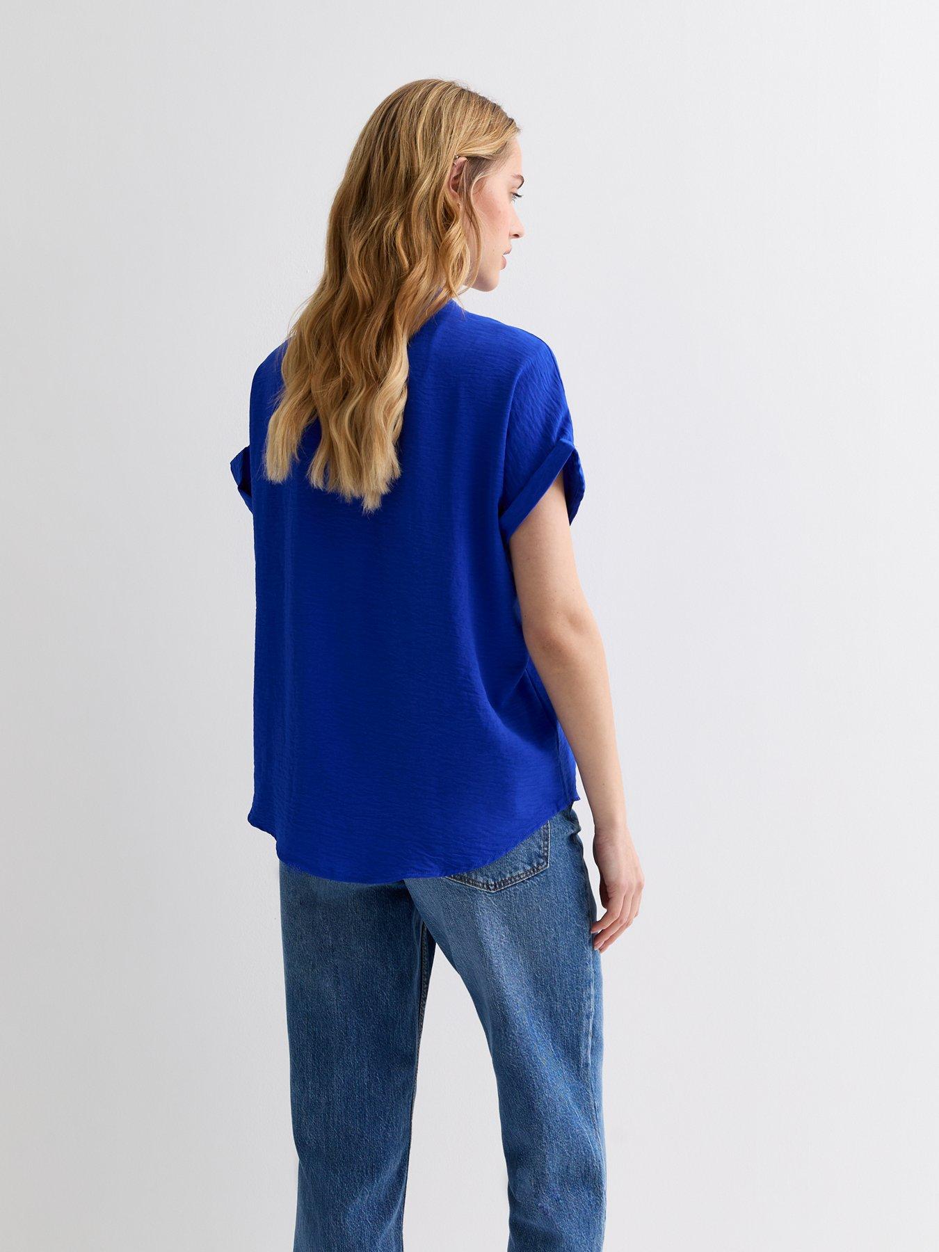 new-look-bright-blue-v-neck-roll-sleeve-topstillFront