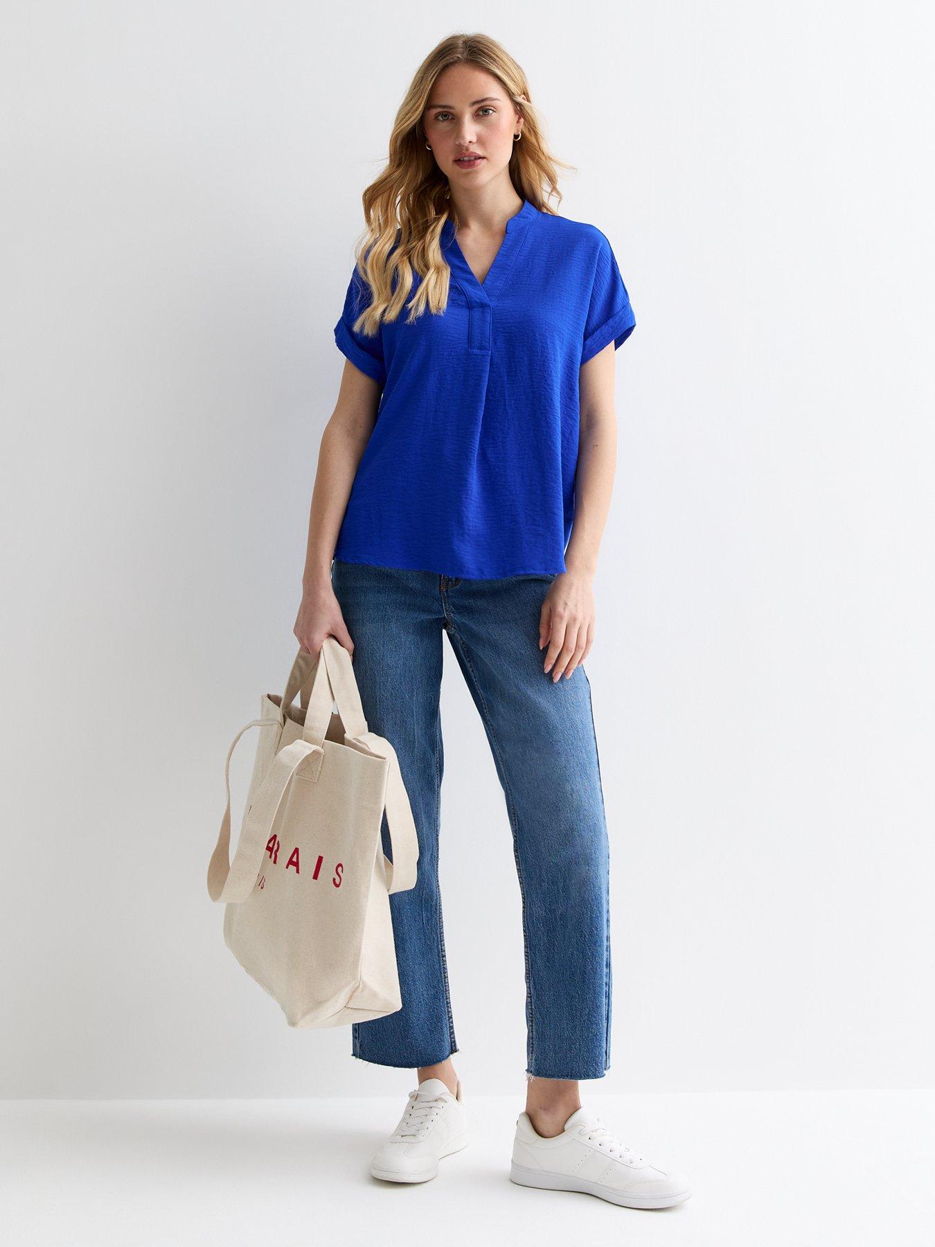 new-look-bright-blue-v-neck-roll-sleeve-topback