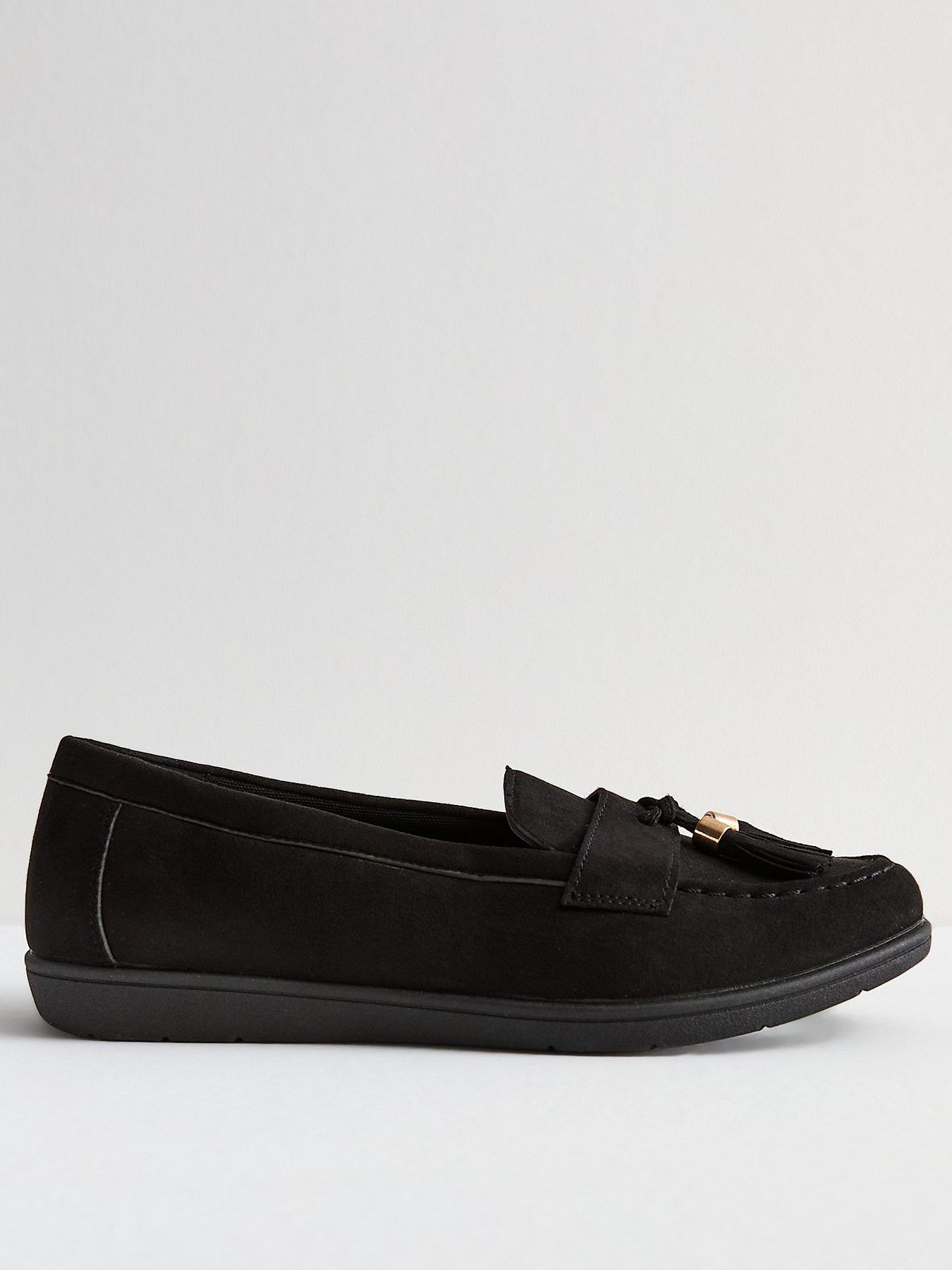 new-look-wide-fit-black-suedette-tassel-loafers