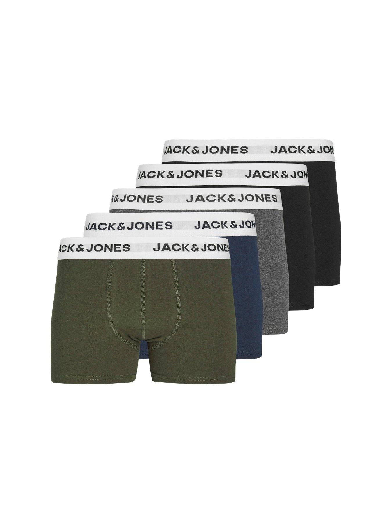 jack-jones-junior-boys-basic-5-pack-white-waistband-trunks-black