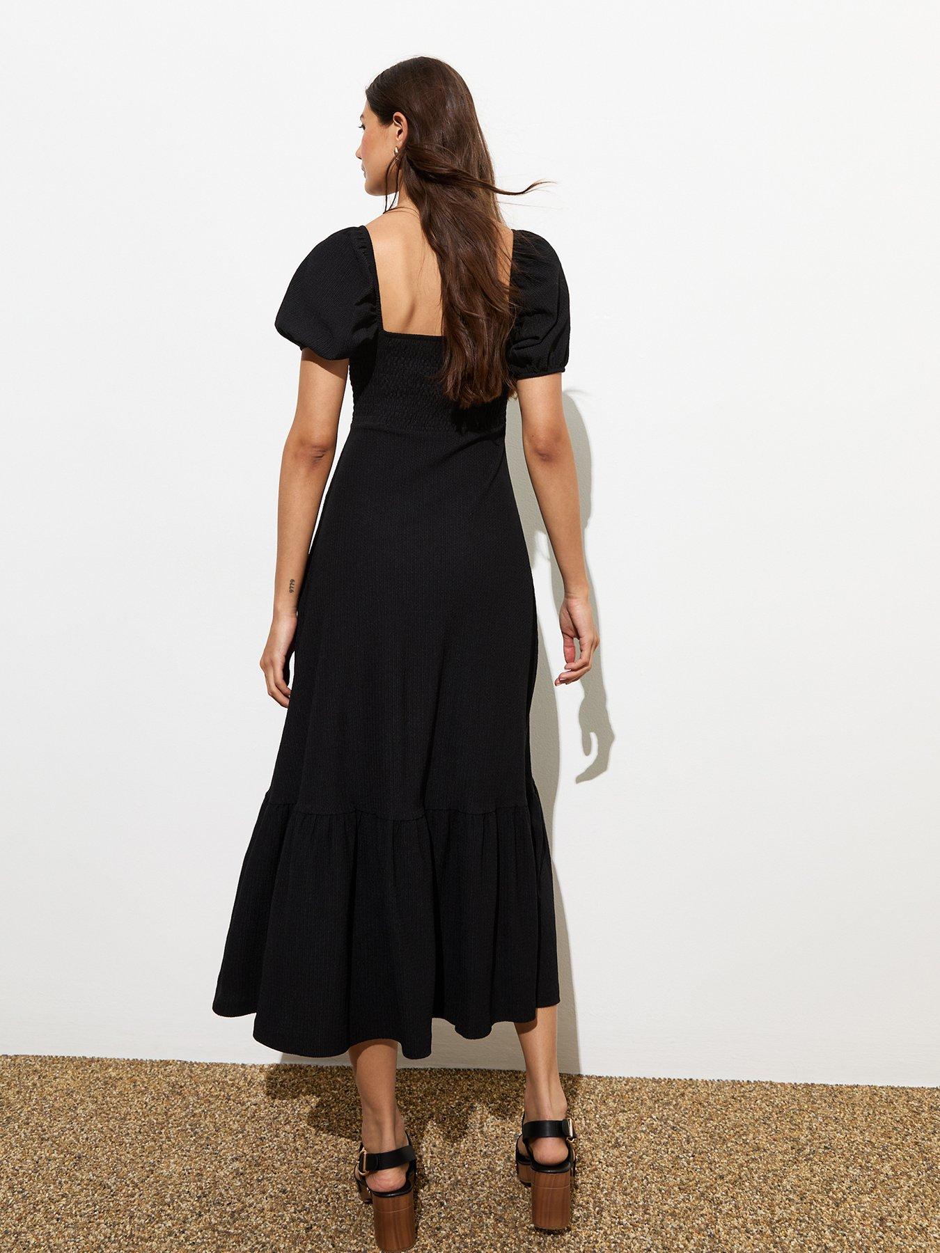 new-look-black-smocked-short-sleeve-midi-dressstillFront