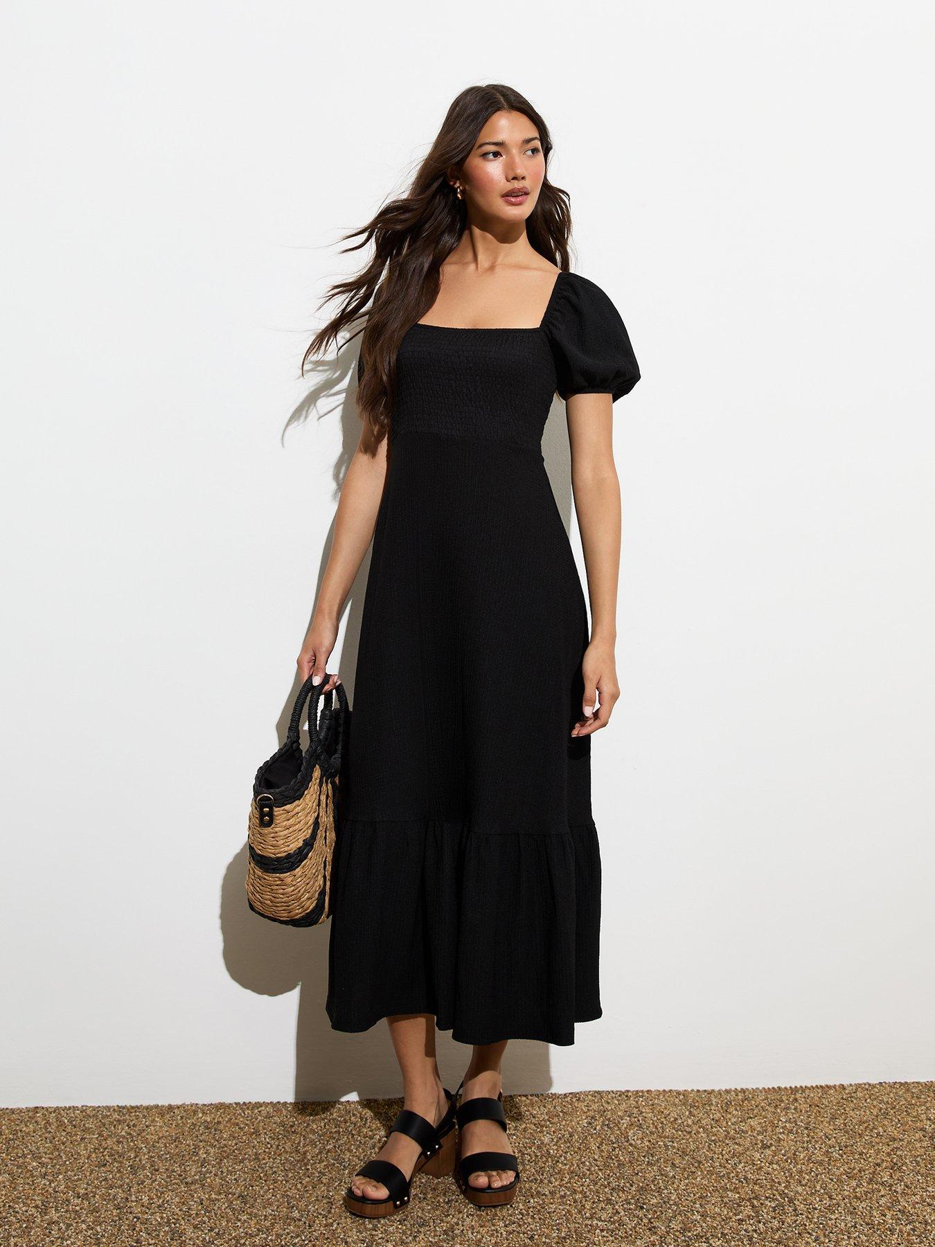 new-look-black-smocked-short-sleeve-midi-dressback