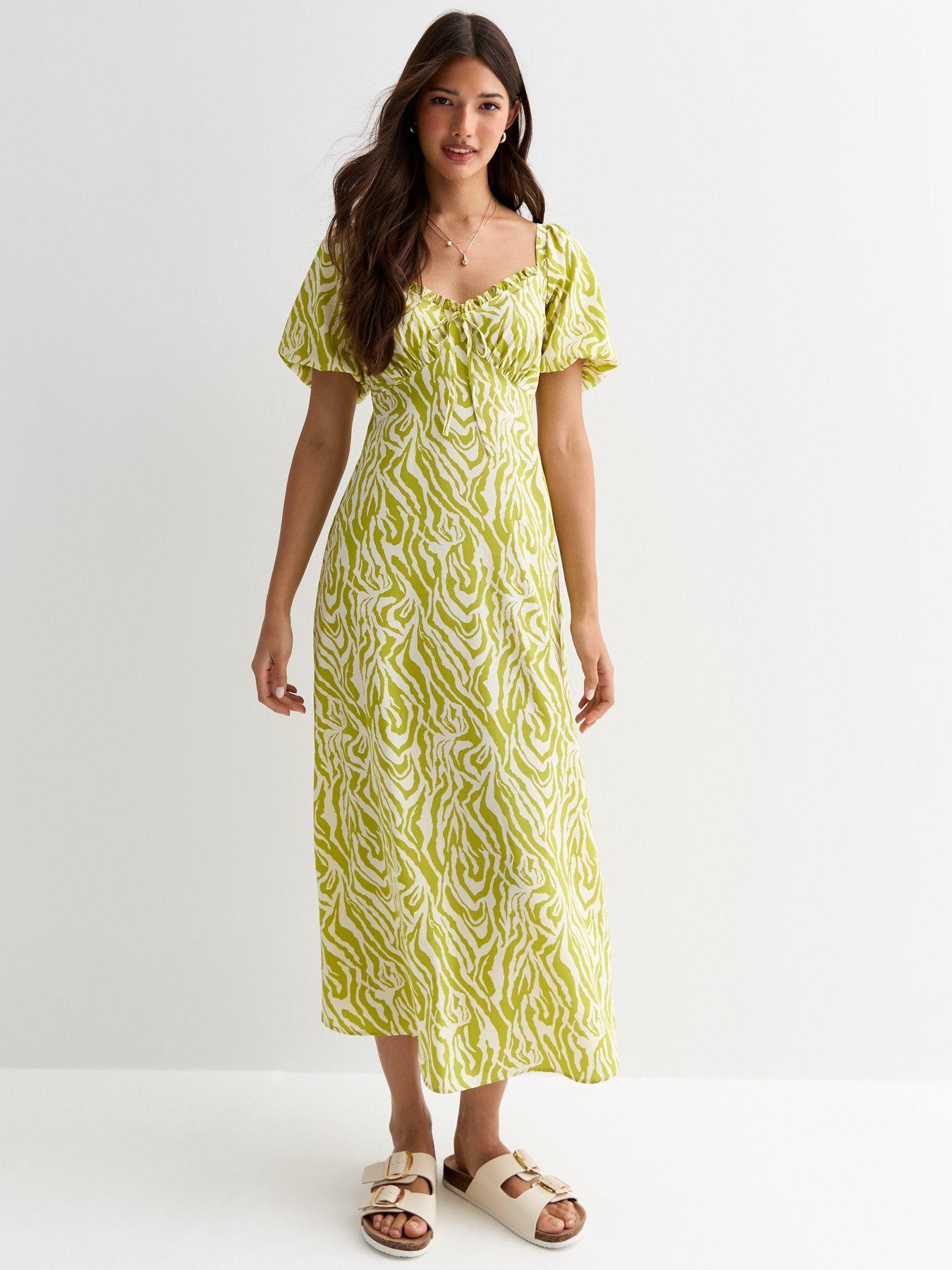 new-look-green-zebra-print-frill-trim-midi-dress