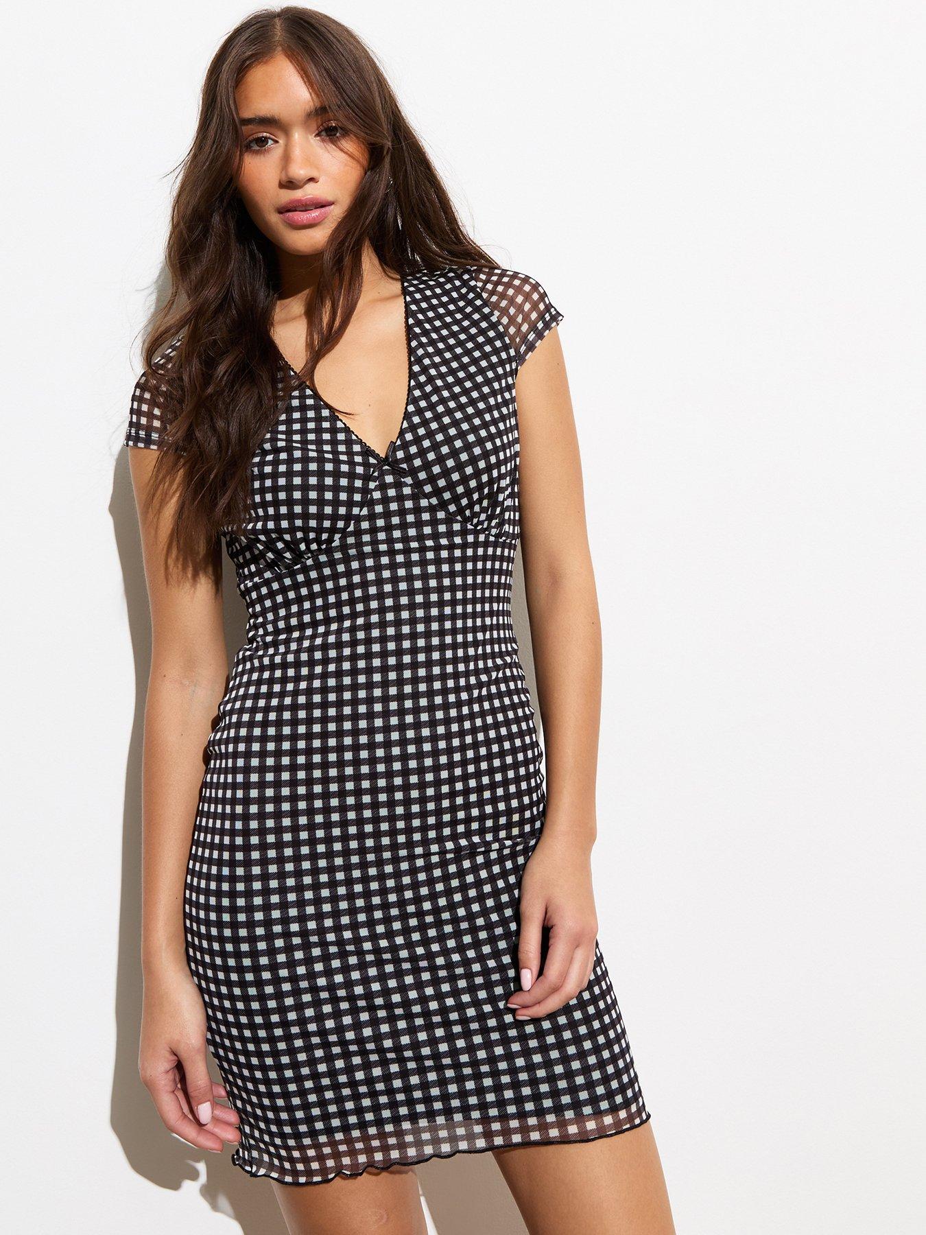 new-look-black-mesh-square-print-v-neck-mini-dress