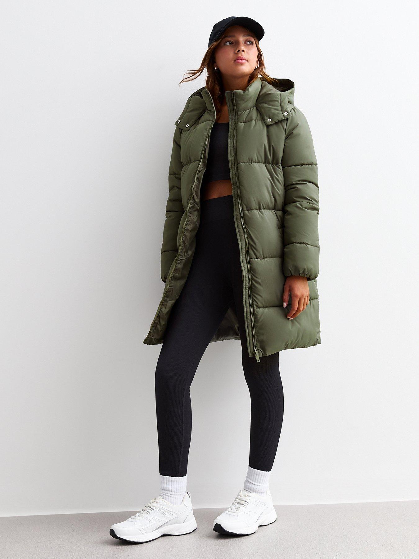 Image 1 of 4 of New Look 915 Girls Khaki Padded Hooded Midi Coat