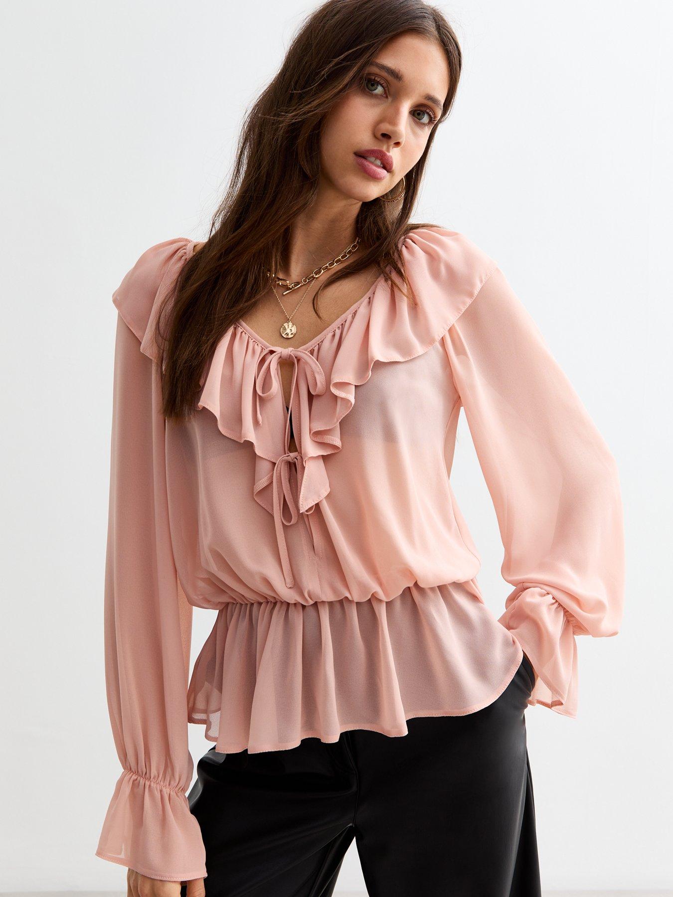 new-look-pink-ruffle-trim-blouse