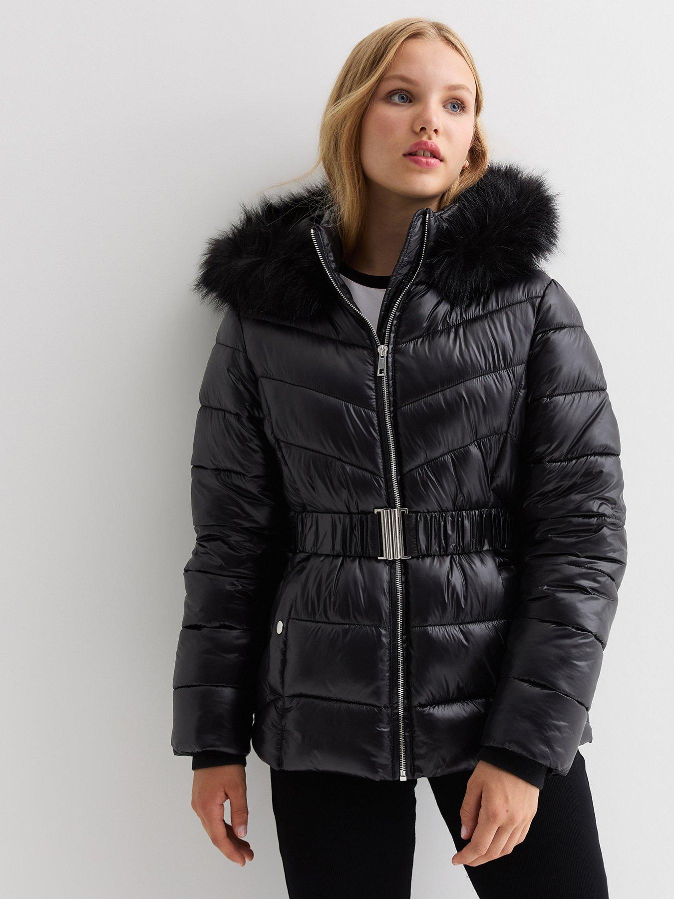 new-look-915-girls-black-wet-look-belted-padded-coat