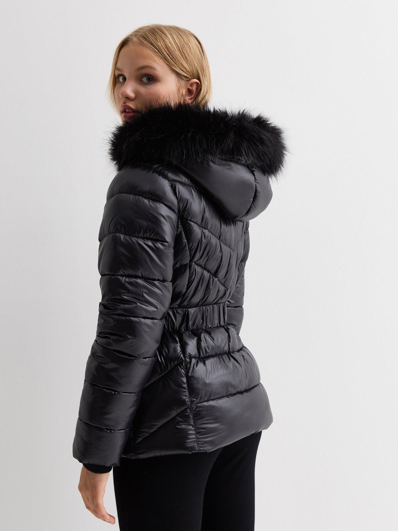 new-look-915-girls-black-wet-look-belted-padded-coatback