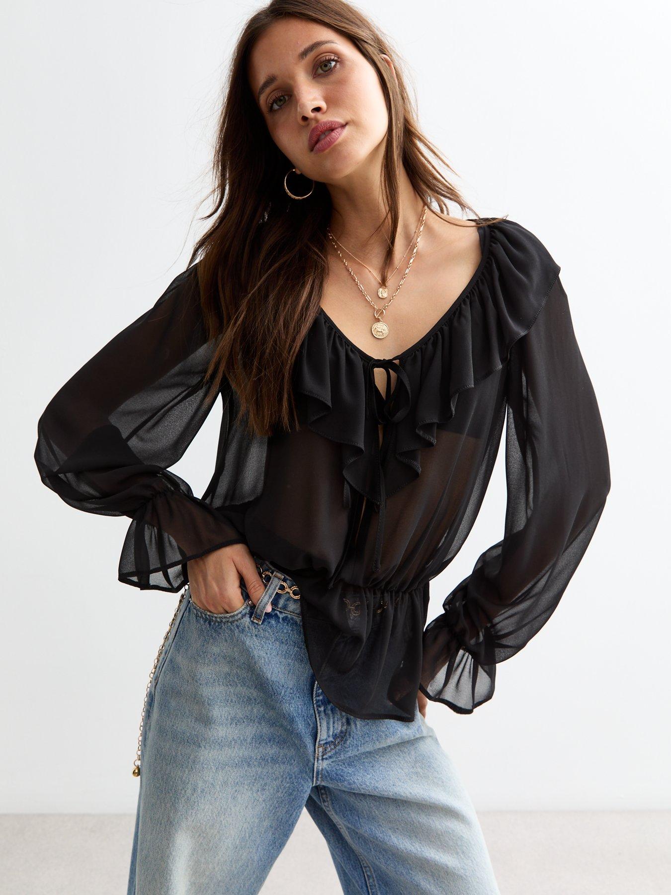 new-look-black-ruffle-trim-blouse