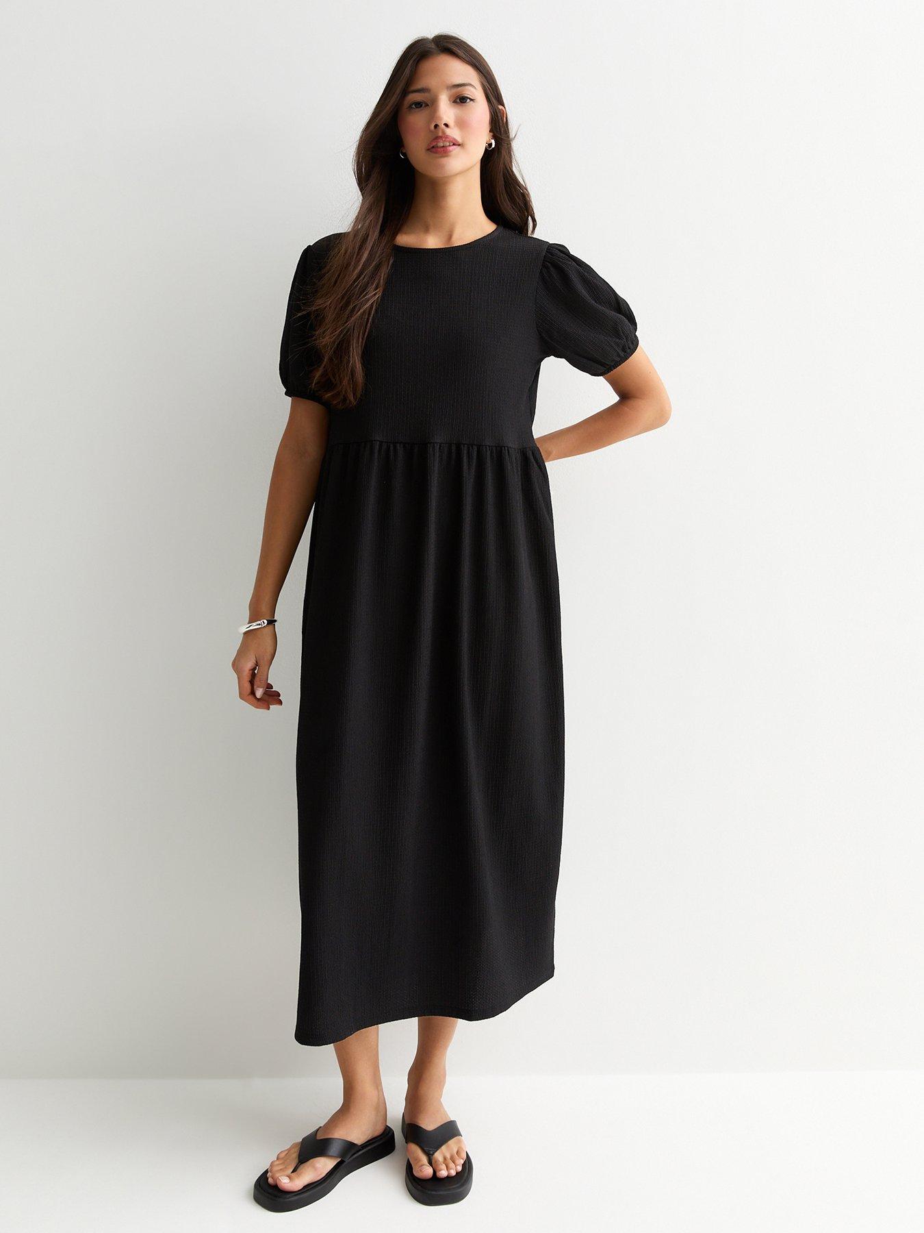 new-look-crinkled-short-sleeved-midi-dress-blackfront