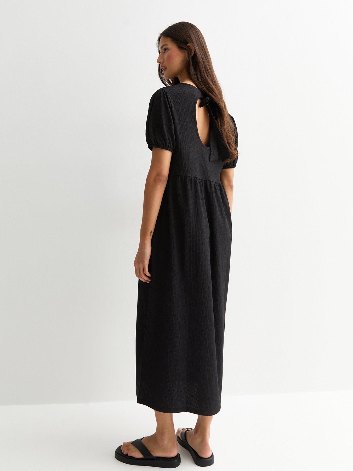 new-look-crinkled-short-sleeved-midi-dress-blackstillFront