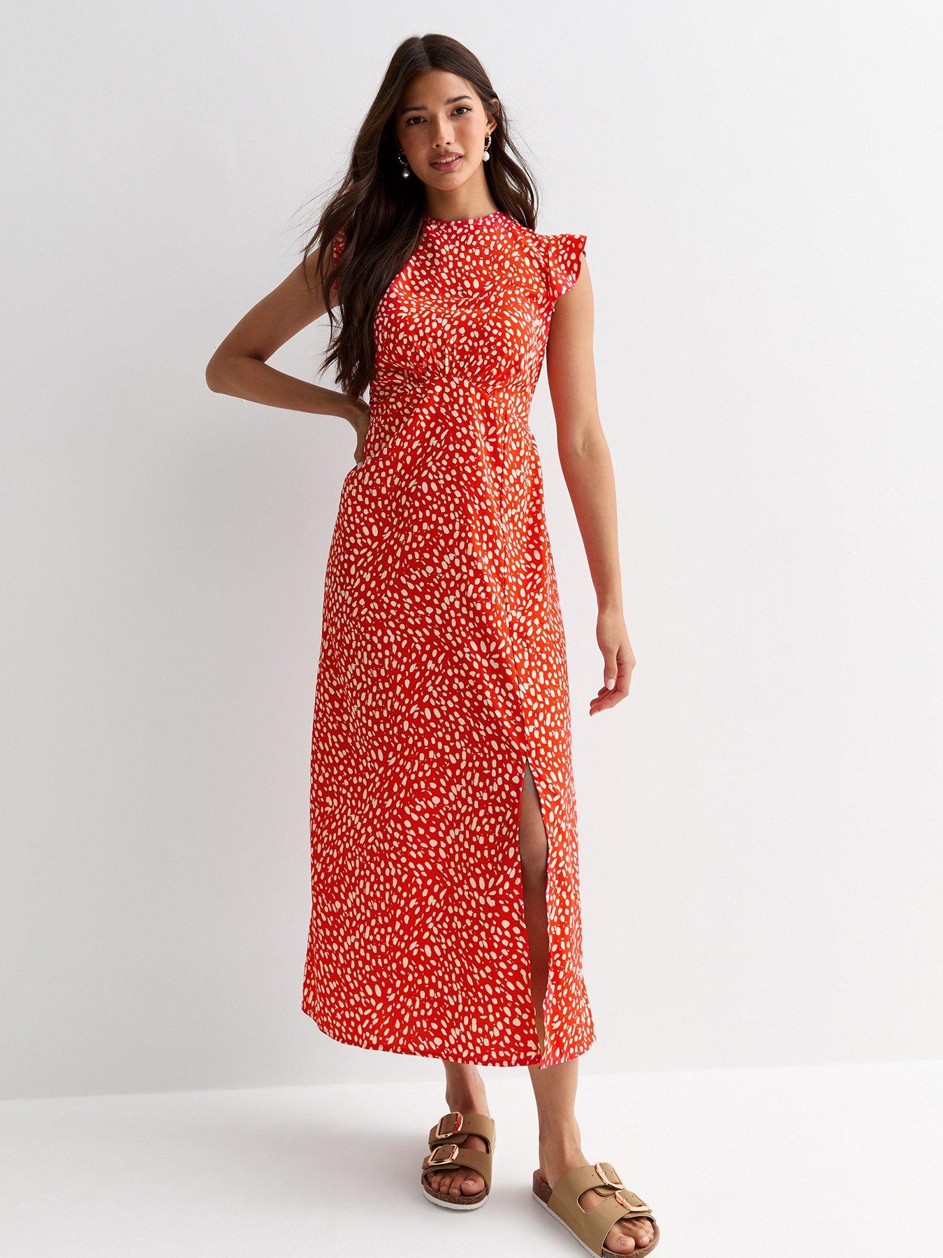 new-look-red-floral-print-frilled-trim-midi-dress