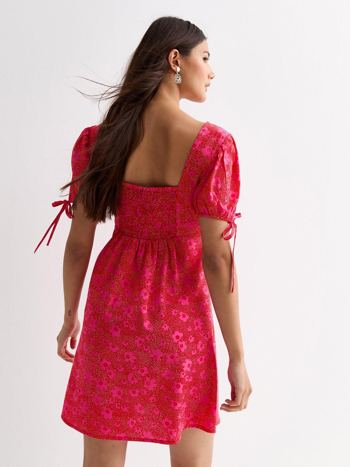 new-look-red-floral-print-v-neck-mini-dressstillFront