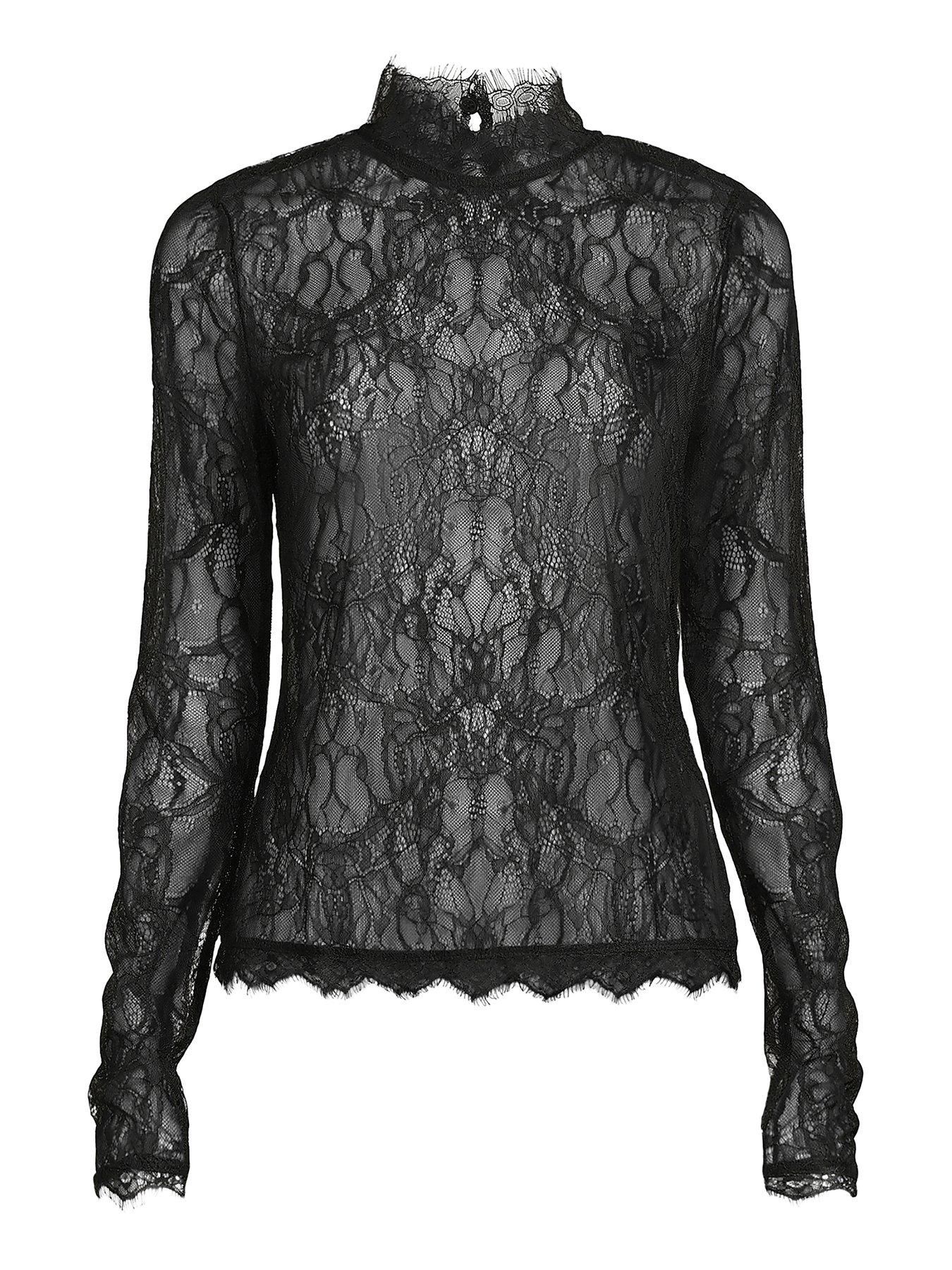Image 4 of 4 of Michelle Keegan Co-Ord Lace High Neck Long Sleeve Top - Black