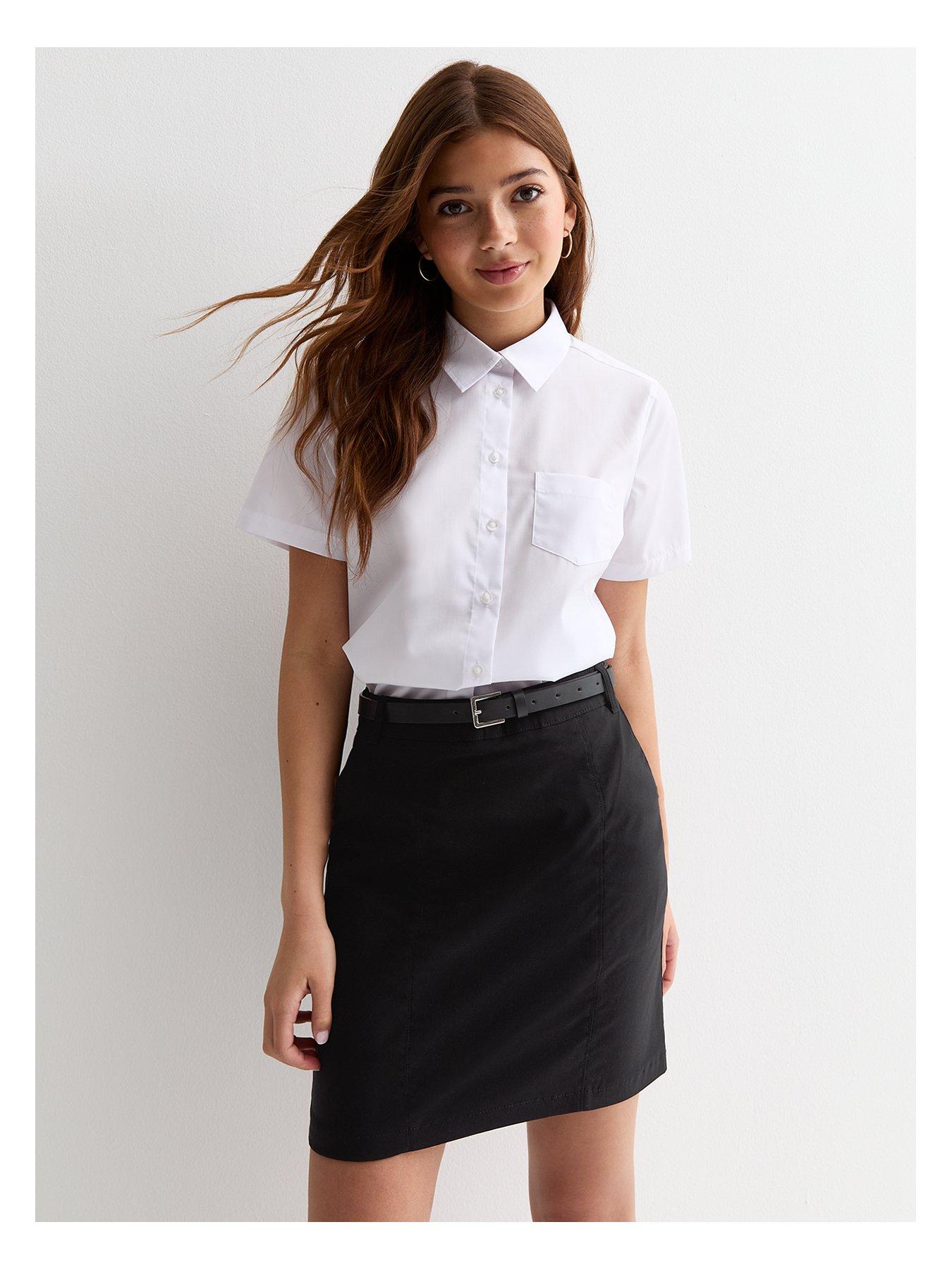New Look 915 Girls Black Belted Stretch School Skirt