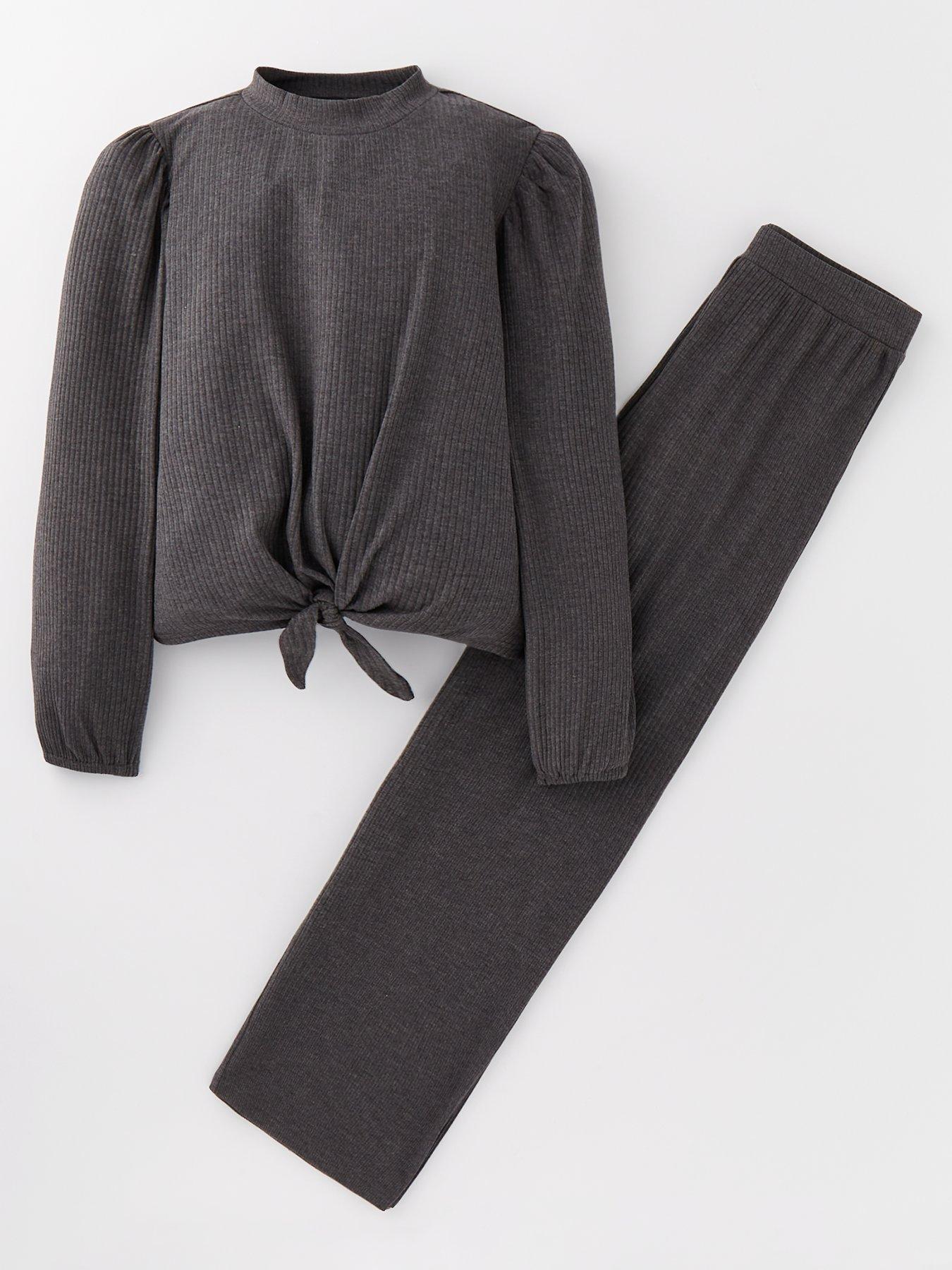 v-by-very-girls-dark-grey-snit-tie-front-crew-neck-jumper-and-trouser-set