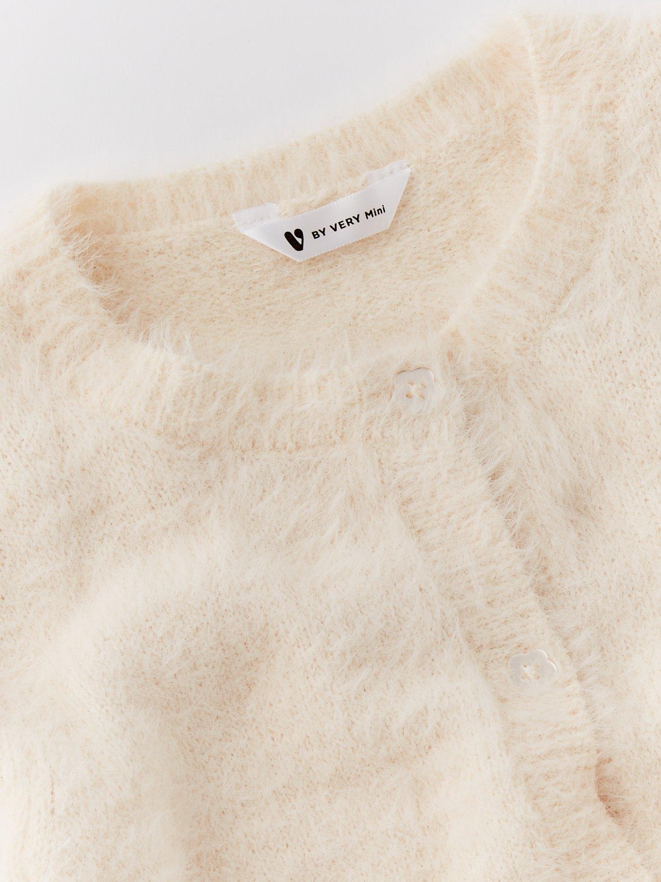 Image 3 of 4 of Mini V by Very Girls Fluffy Eyelash Yarn Cardigan - Cream