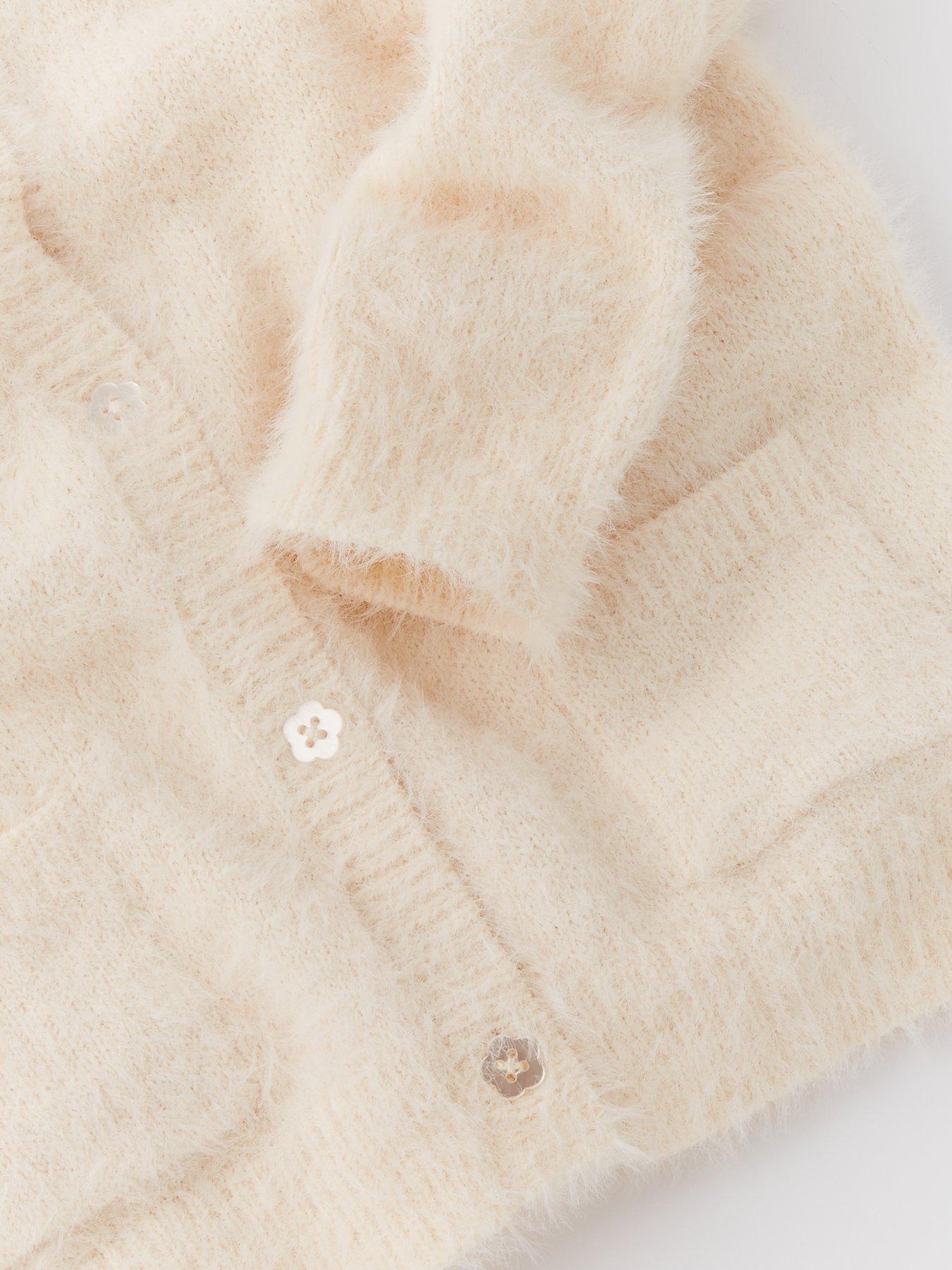 Image 4 of 4 of Mini V by Very Girls Fluffy Eyelash Yarn Cardigan - Cream