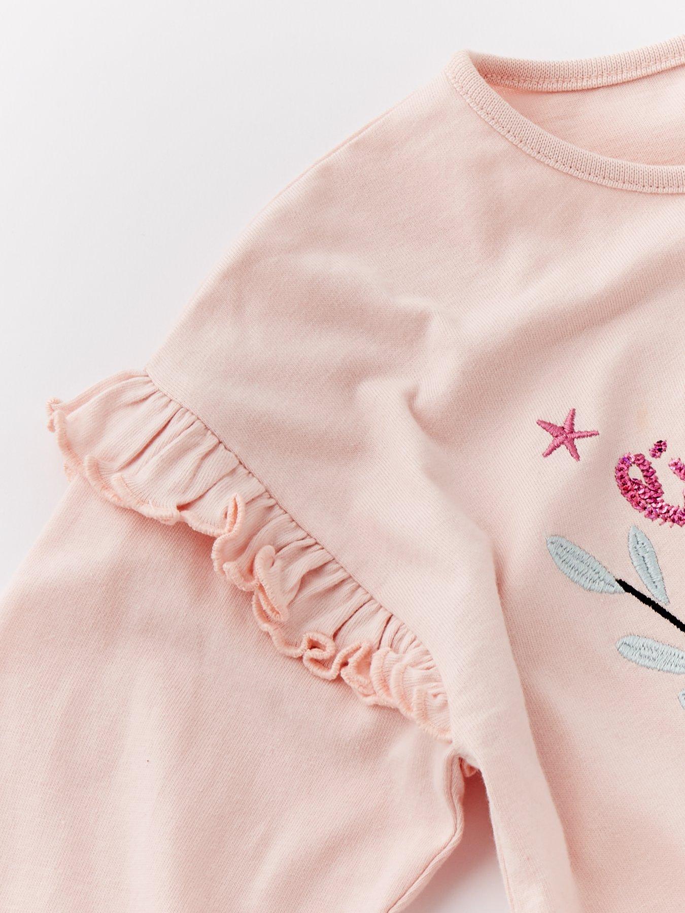 Image 3 of 4 of Mini V by Very Girls Frill Unicorn Single T-Shirt - Pink