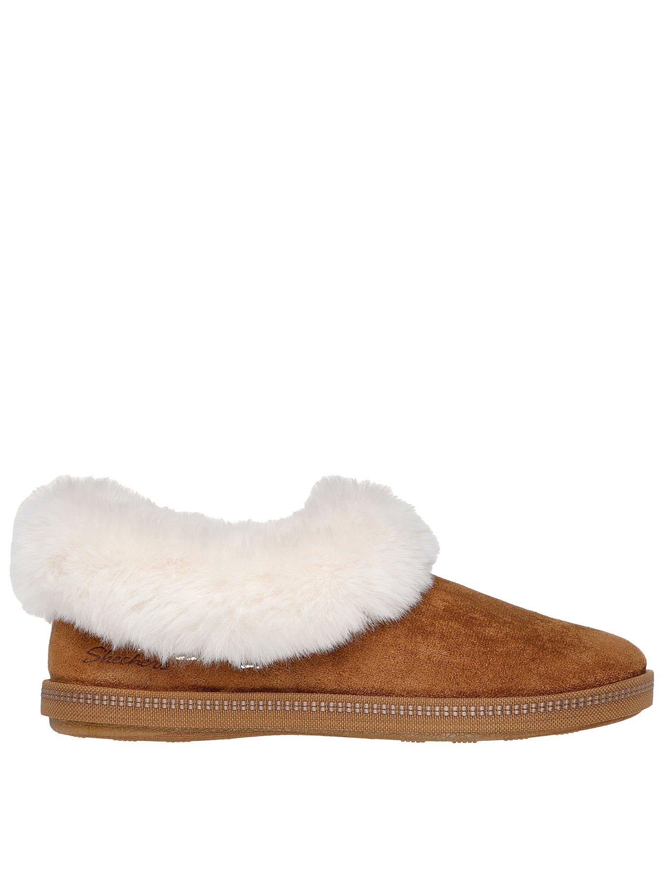 skechers-cuff-faux-fur-trim-memory-foam-slippers-brown