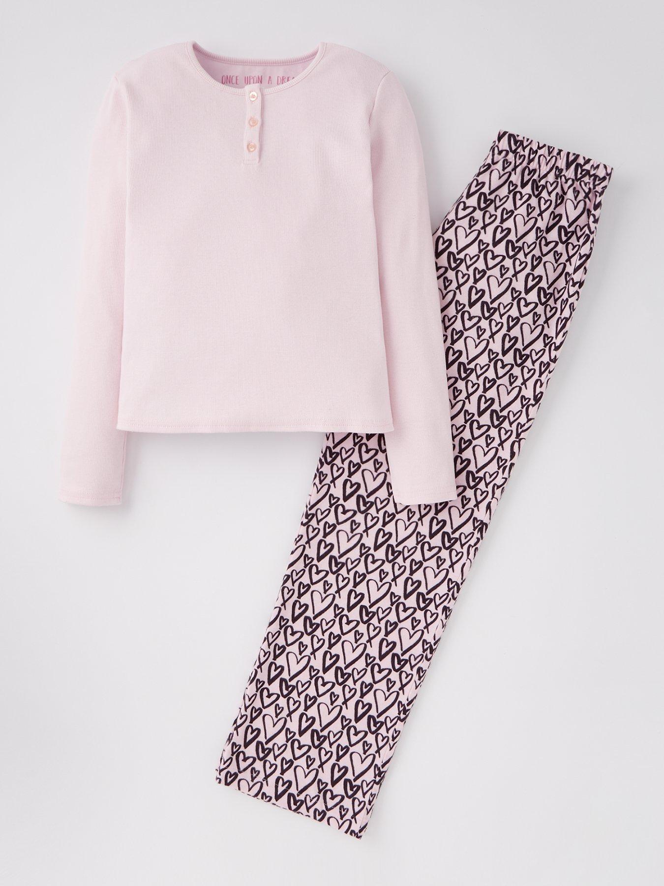 v-by-very-girls-rib-long-sleeve-top-and-brushed-trouser-pyjama-set-pinkfront