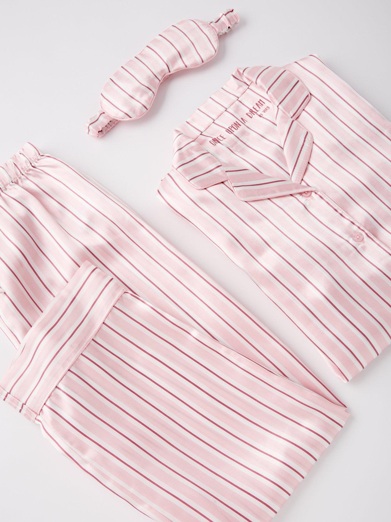 v-by-very-girls-stripe-satin-pyjama-set-pinkdetail