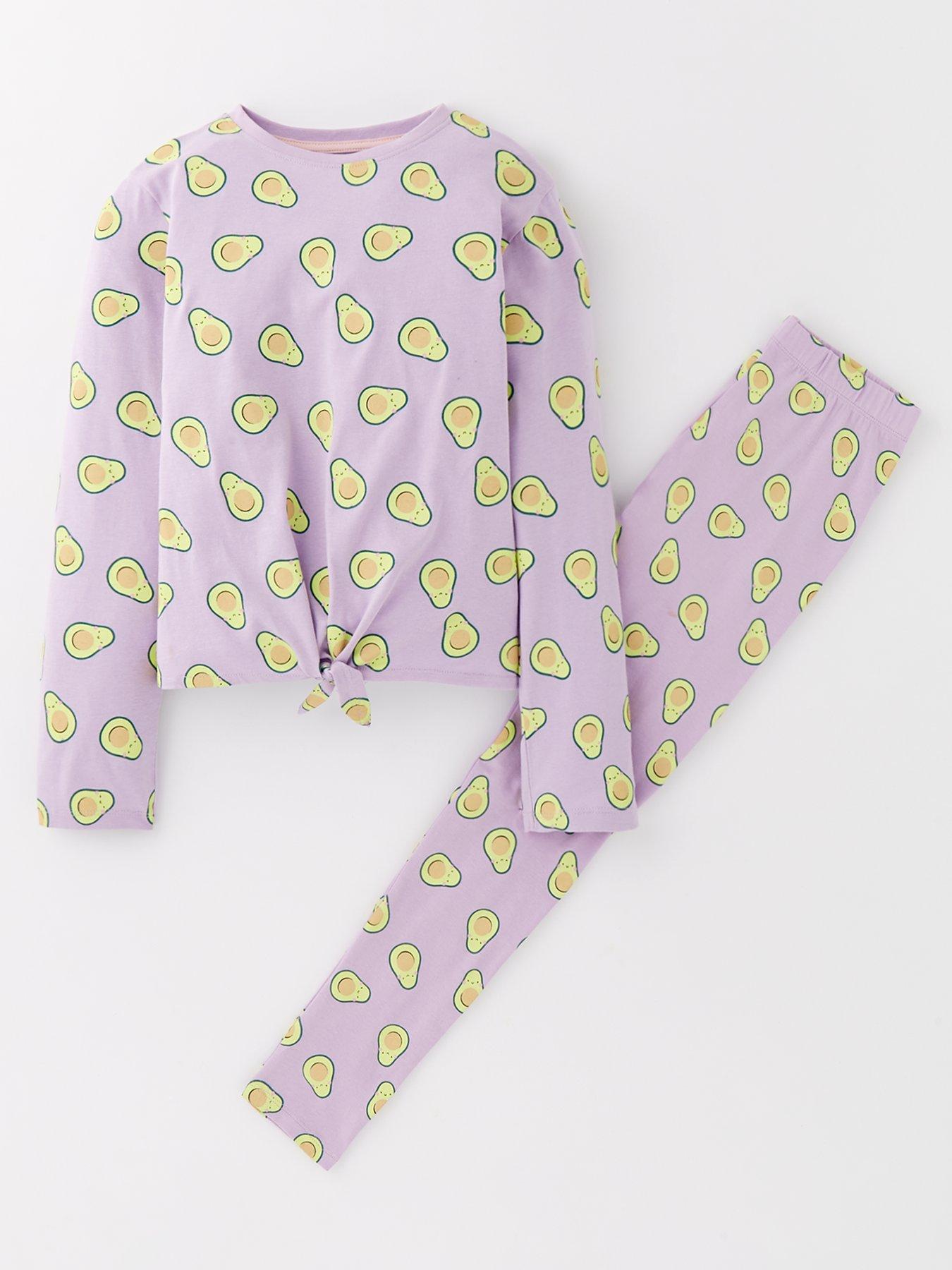 Image 1 of 4 of V by Very Girls Avocado Print Tie Front Pyjama Set