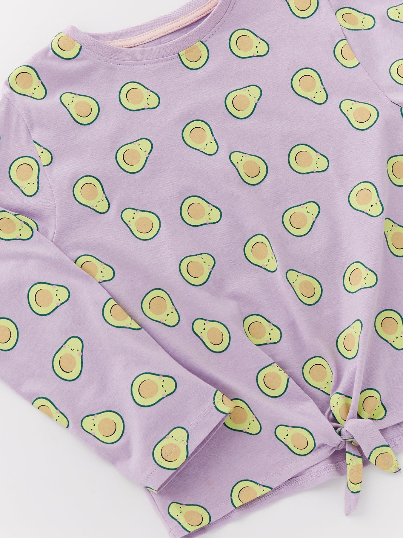 Image 3 of 4 of V by Very Girls Avocado Print Tie Front Pyjama Set