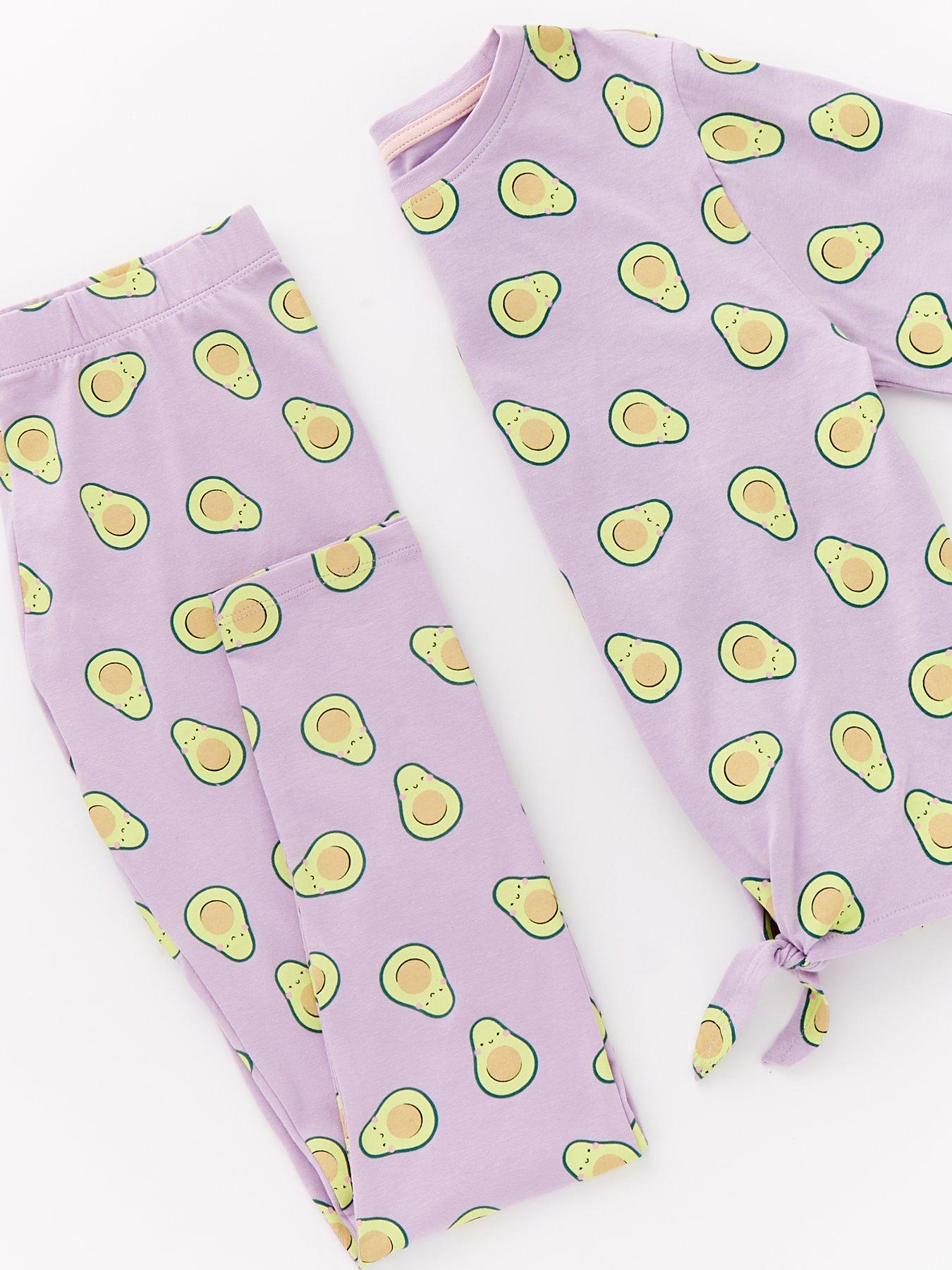 Image 4 of 4 of V by Very Girls Avocado Print Tie Front Pyjama Set