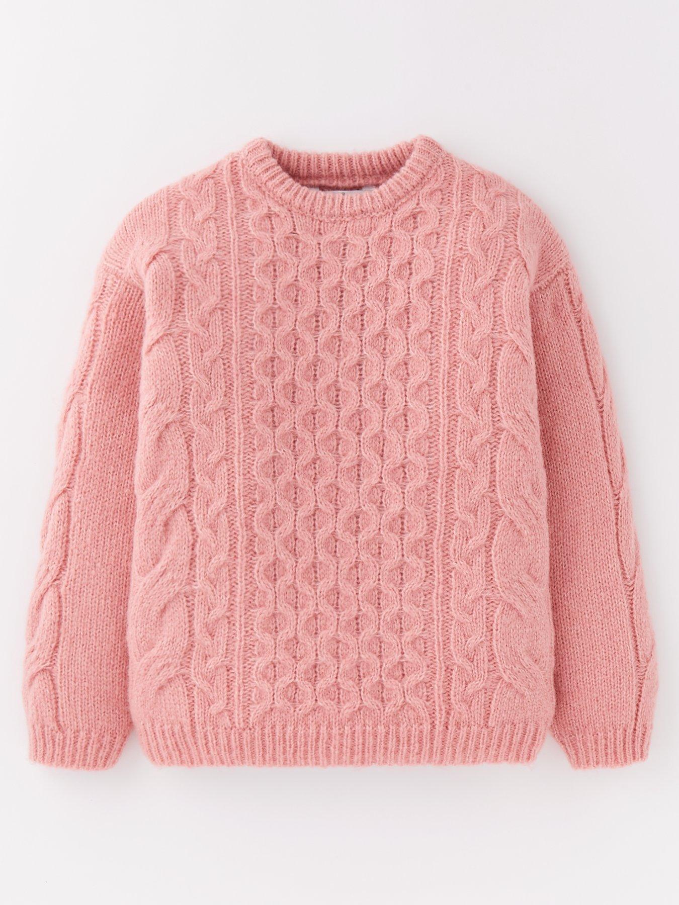 Image 1 of 4 of V by Very Girls Cable Knit Crew Jumper - Pink