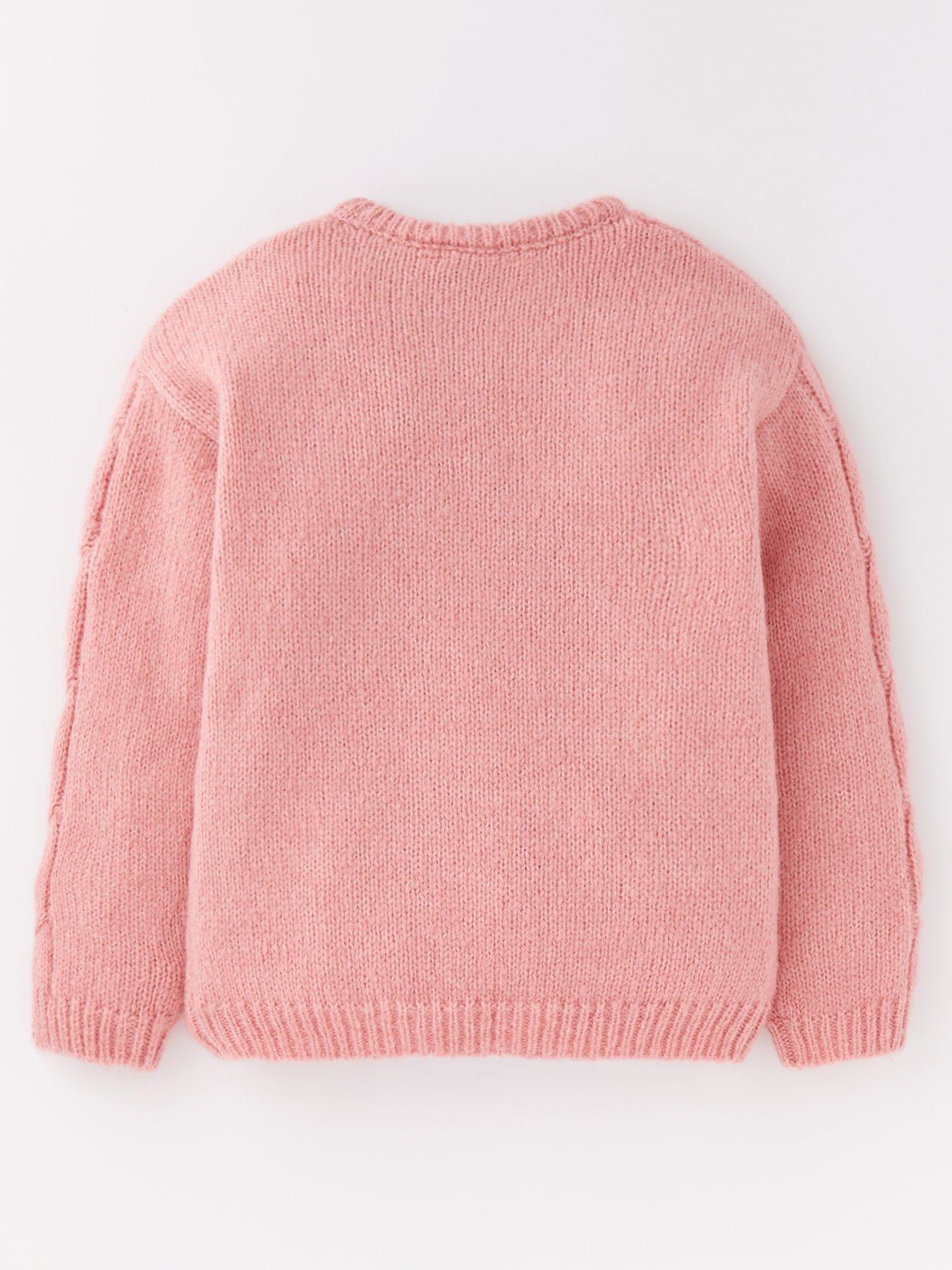 Image 2 of 4 of V by Very Girls Cable Knit Crew Jumper - Pink