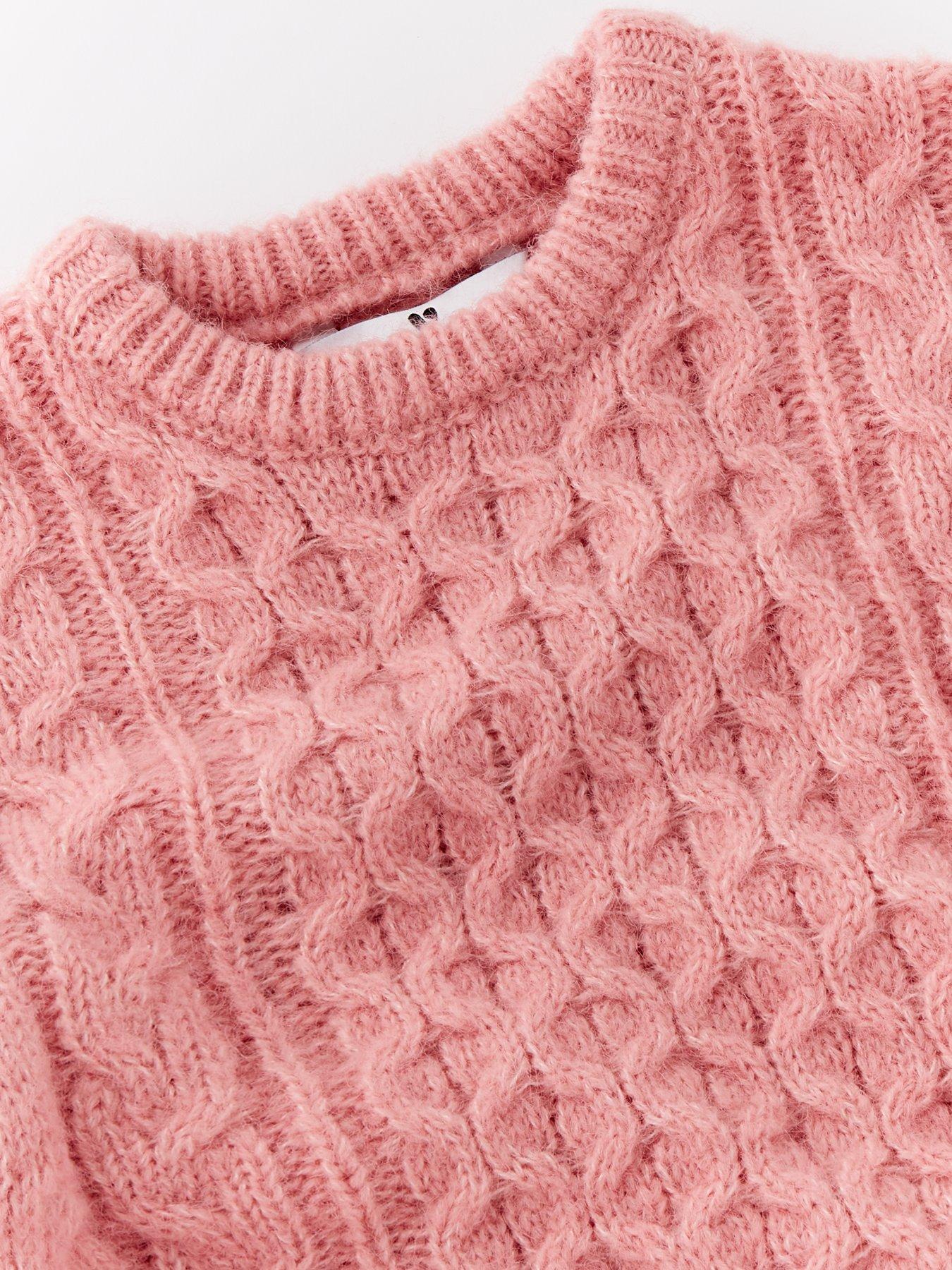 Image 3 of 4 of V by Very Girls Cable Knit Crew Jumper - Pink