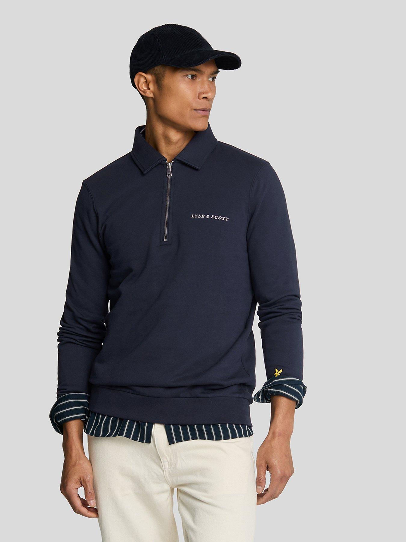 lyle-scott-lyle-amp-scott-embroidered-collared-quarter-zip-sweat-top-navy