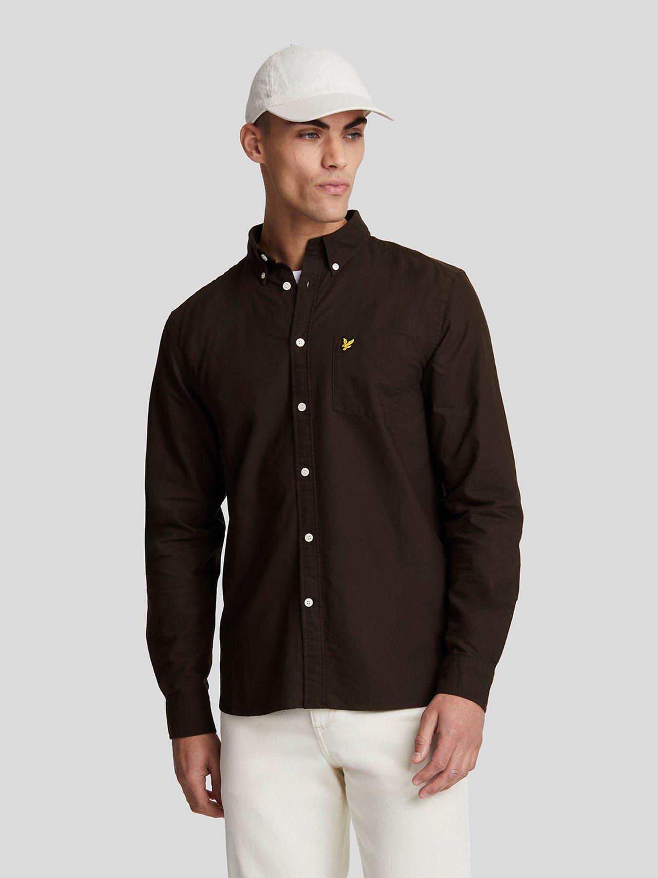 lyle-scott-lyle-amp-scott-long-sleeve-plain-regular-fit-oxford-shirt-dark-brown