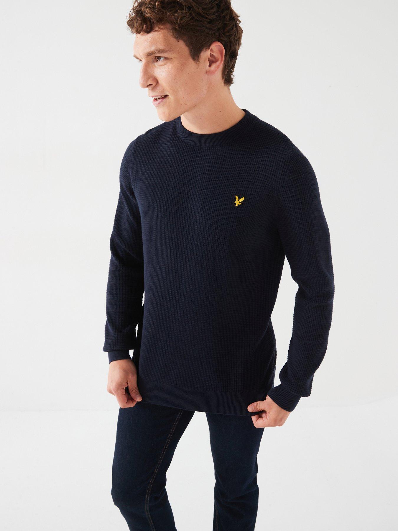 Grid Knit Crew Neck Jumper Navy