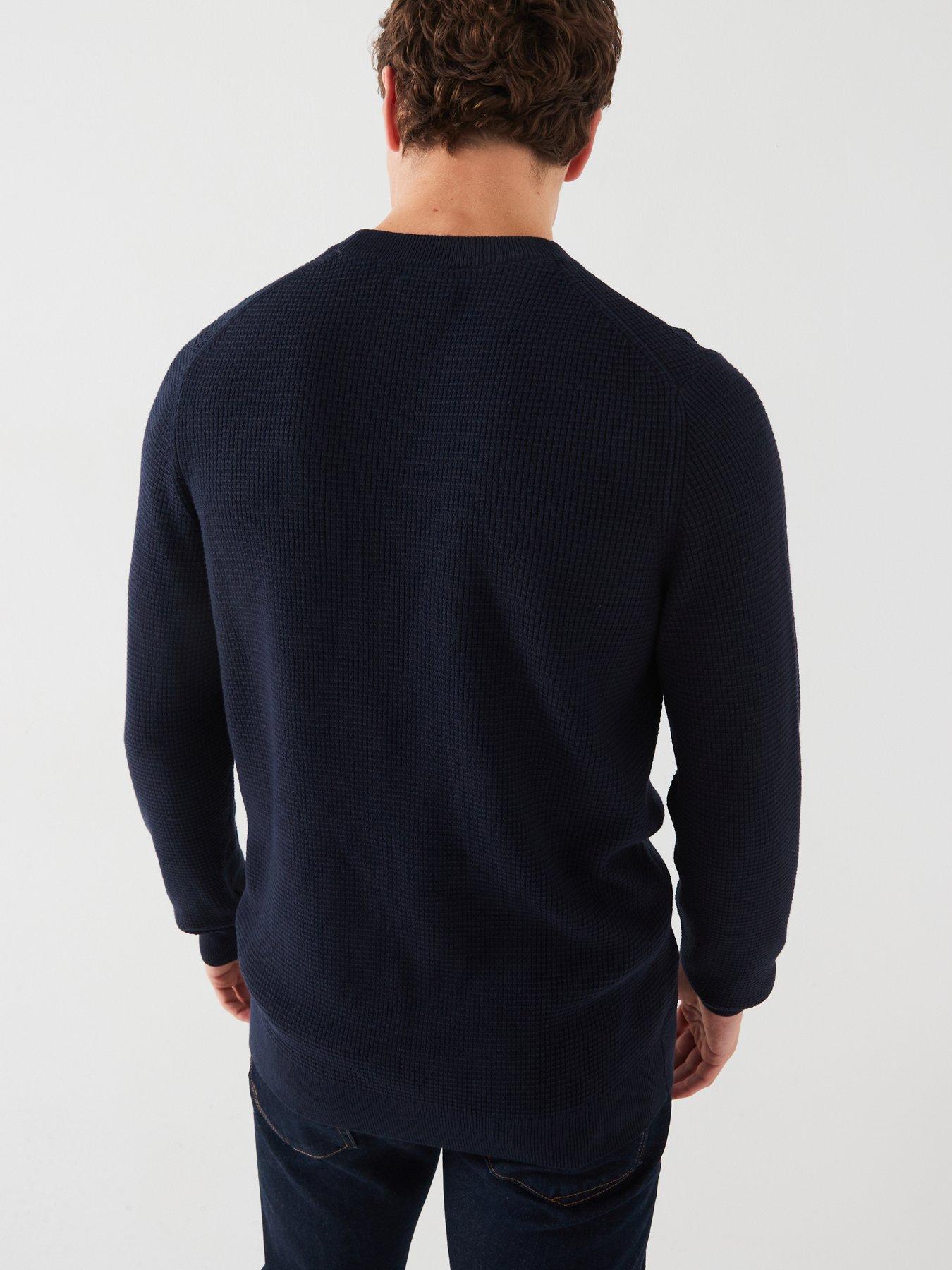 lyle-scott-grid-knit-crew-neck-jumper-navystillFront