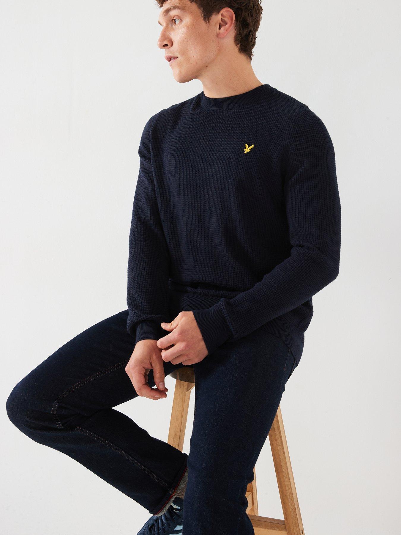 lyle-scott-grid-knit-crew-neck-jumper-navyoutfit