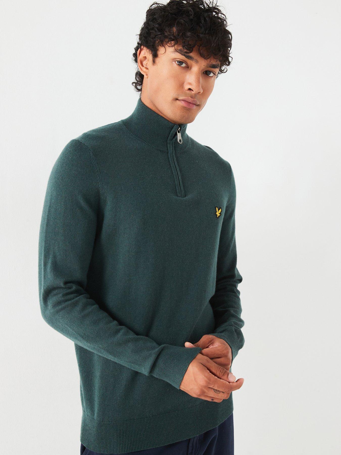 lyle-scott-lyle-amp-scott-cotton-merino-quarter-zip-knitted-jumper-dark-green