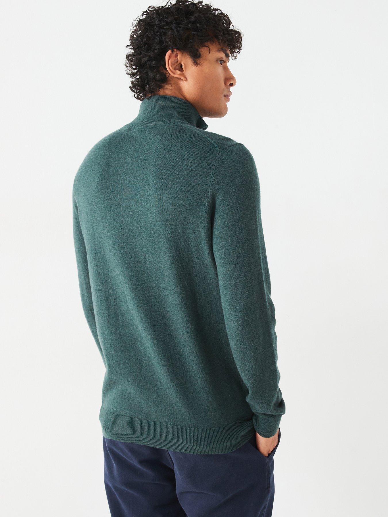 lyle-scott-cotton-merino-quarter-zip-knitted-jumper-dark-greenstillFront