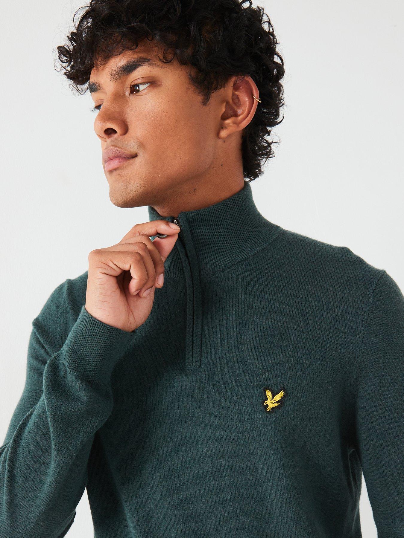 lyle-scott-cotton-merino-quarter-zip-knitted-jumper-dark-greenoutfit