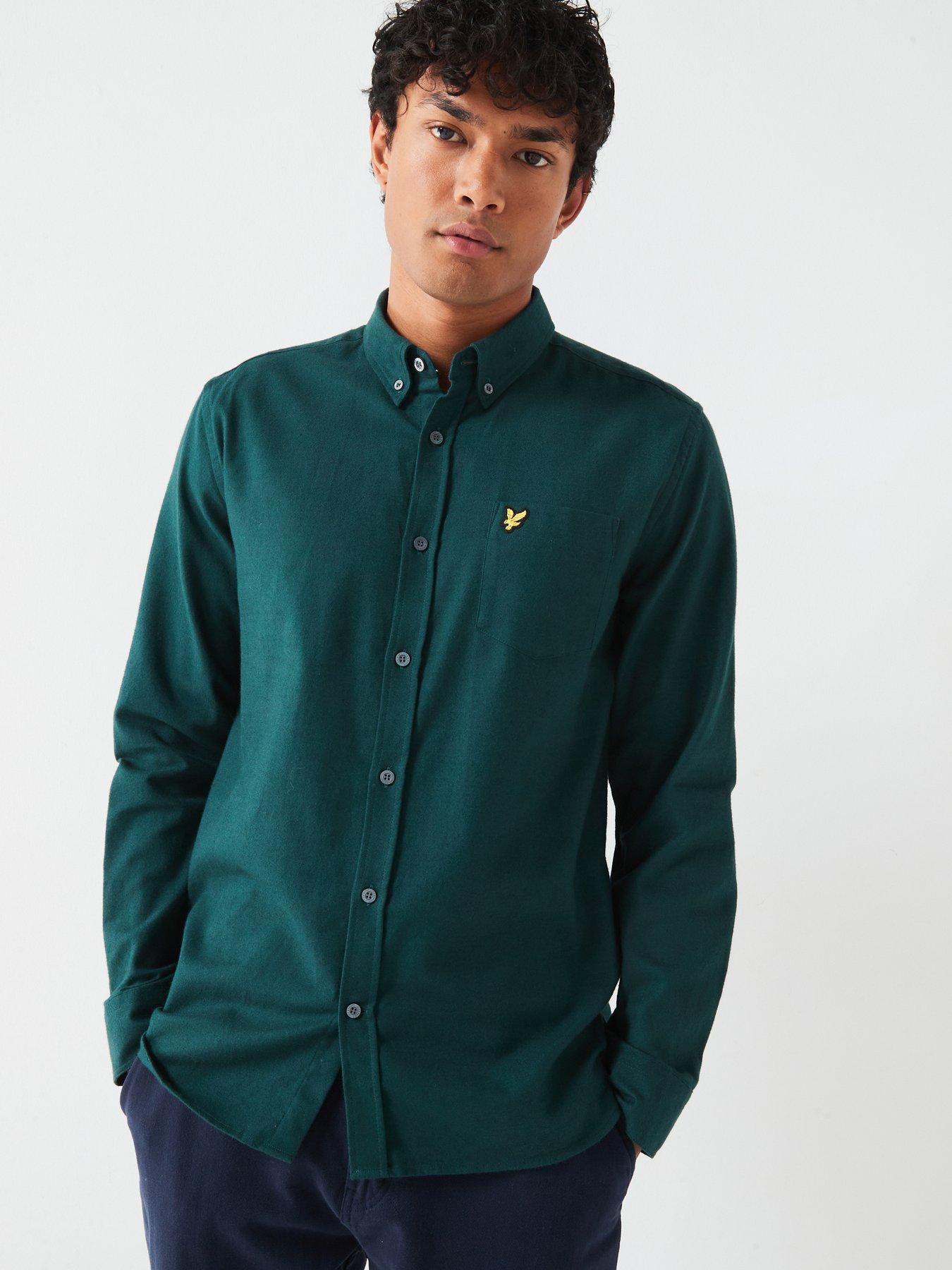 lyle-scott-lyle-amp-scott-long-sleeve-plain-flannel-shirt-dark-greenfront