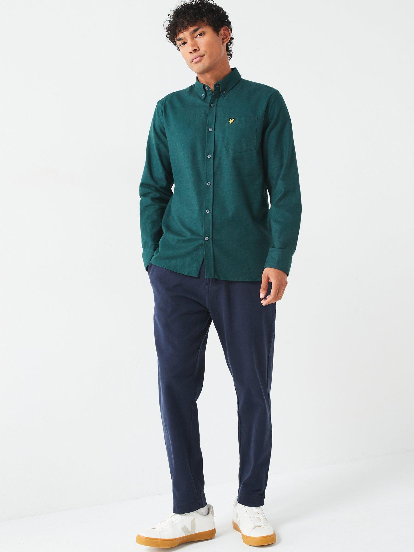 lyle-scott-lyle-amp-scott-long-sleeve-plain-flannel-shirt-dark-greenback